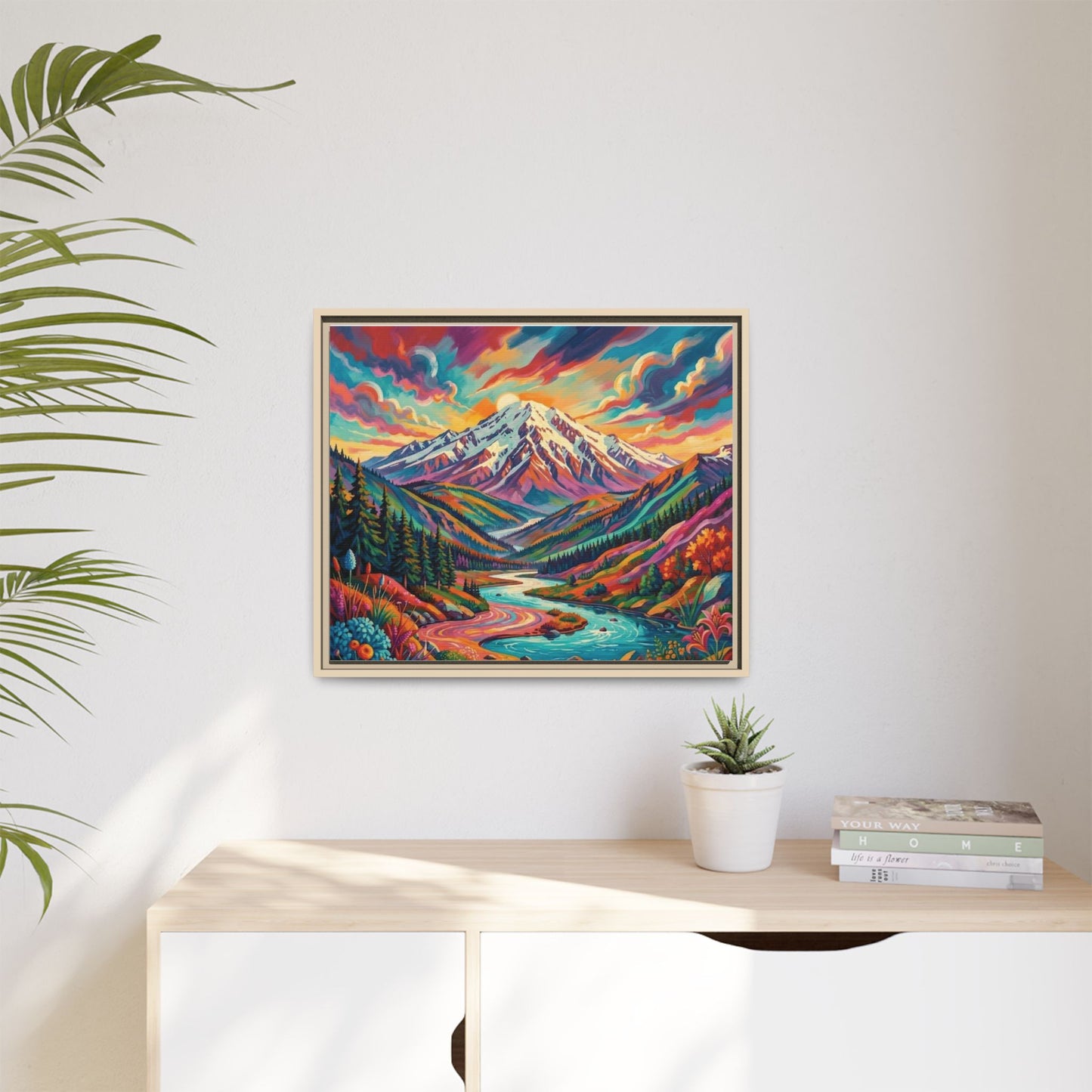 Colorful Abstract Mountain Scape Matte Canvas Framed Print