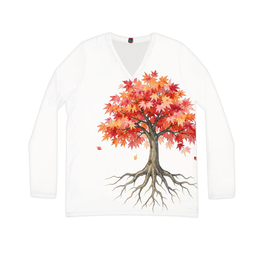 Japanese Maple Colorful Statement Women's Long Sleeve V-Neck Shirt