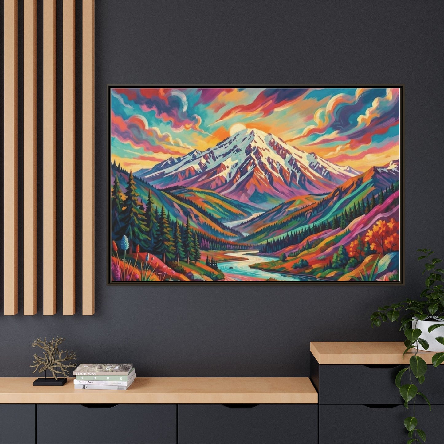 Colorful Abstract Mountain Scape Matte Canvas Framed Print
