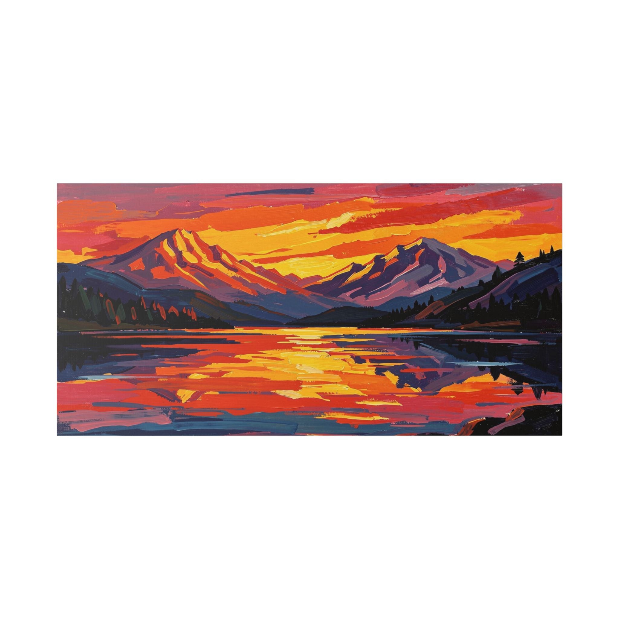 Sunset Mountain Lake Canvas Print — Vibrant Mountain Landscape Wall Art