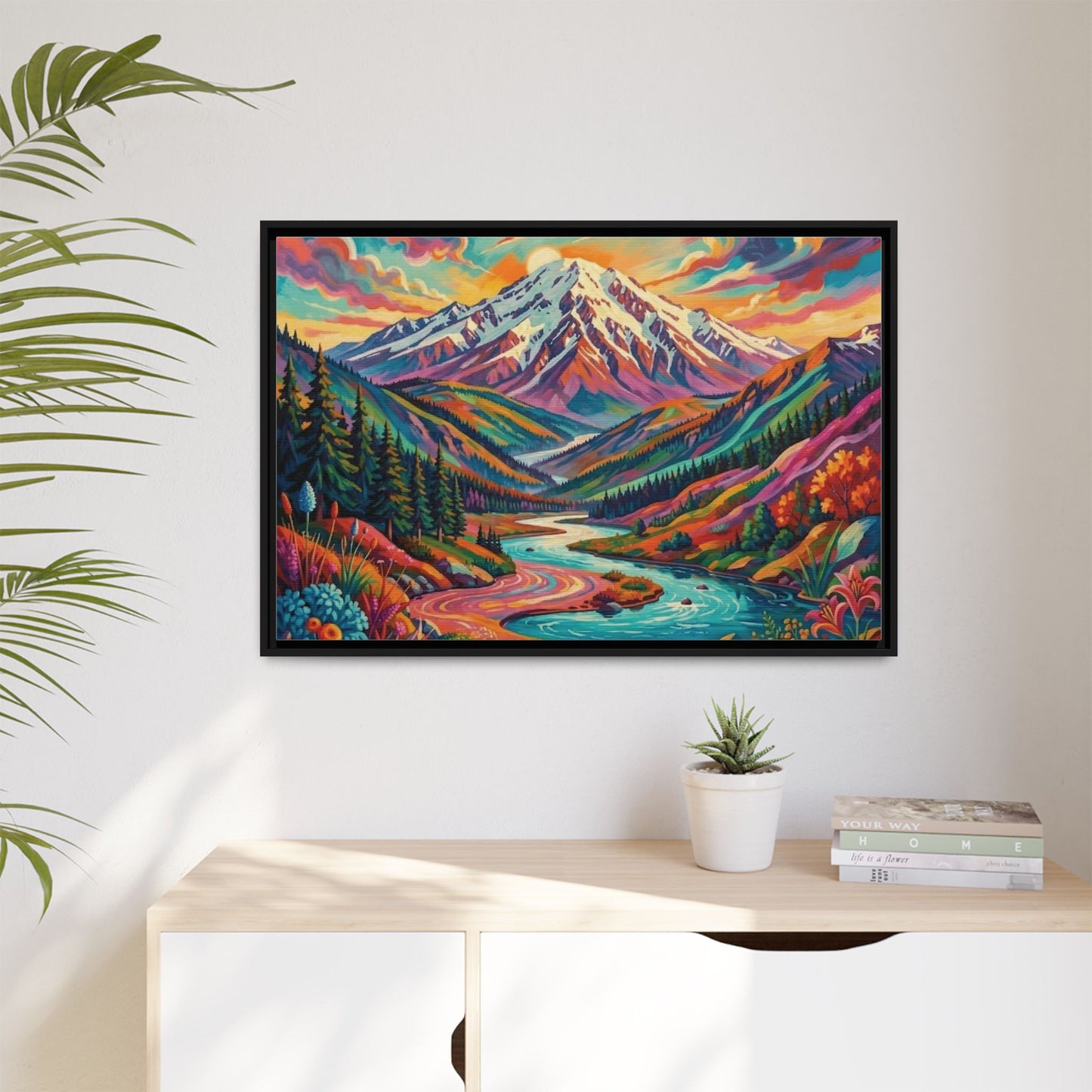 Colorful Abstract Mountain Scape Matte Canvas Framed Print
