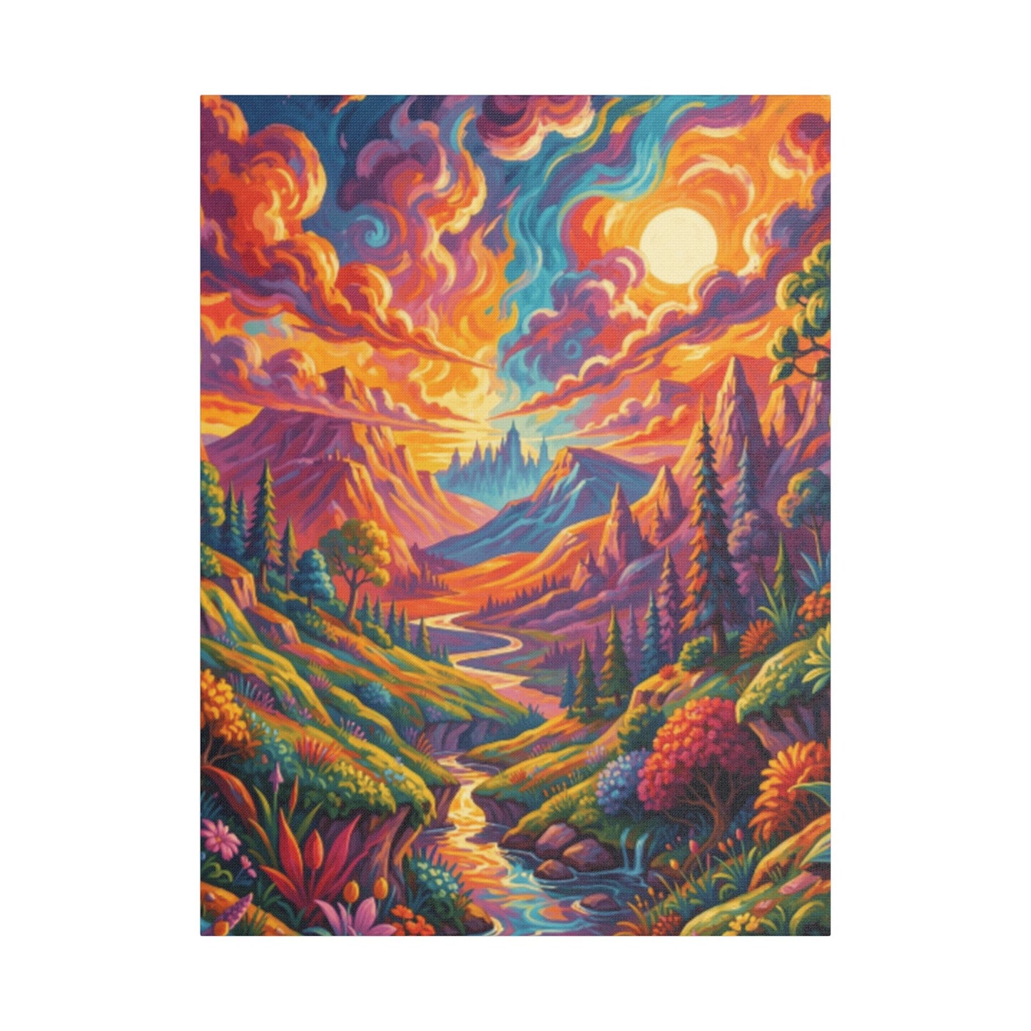 Surreal Abstract Colorful Landscape Satin Canvas (Stretched)