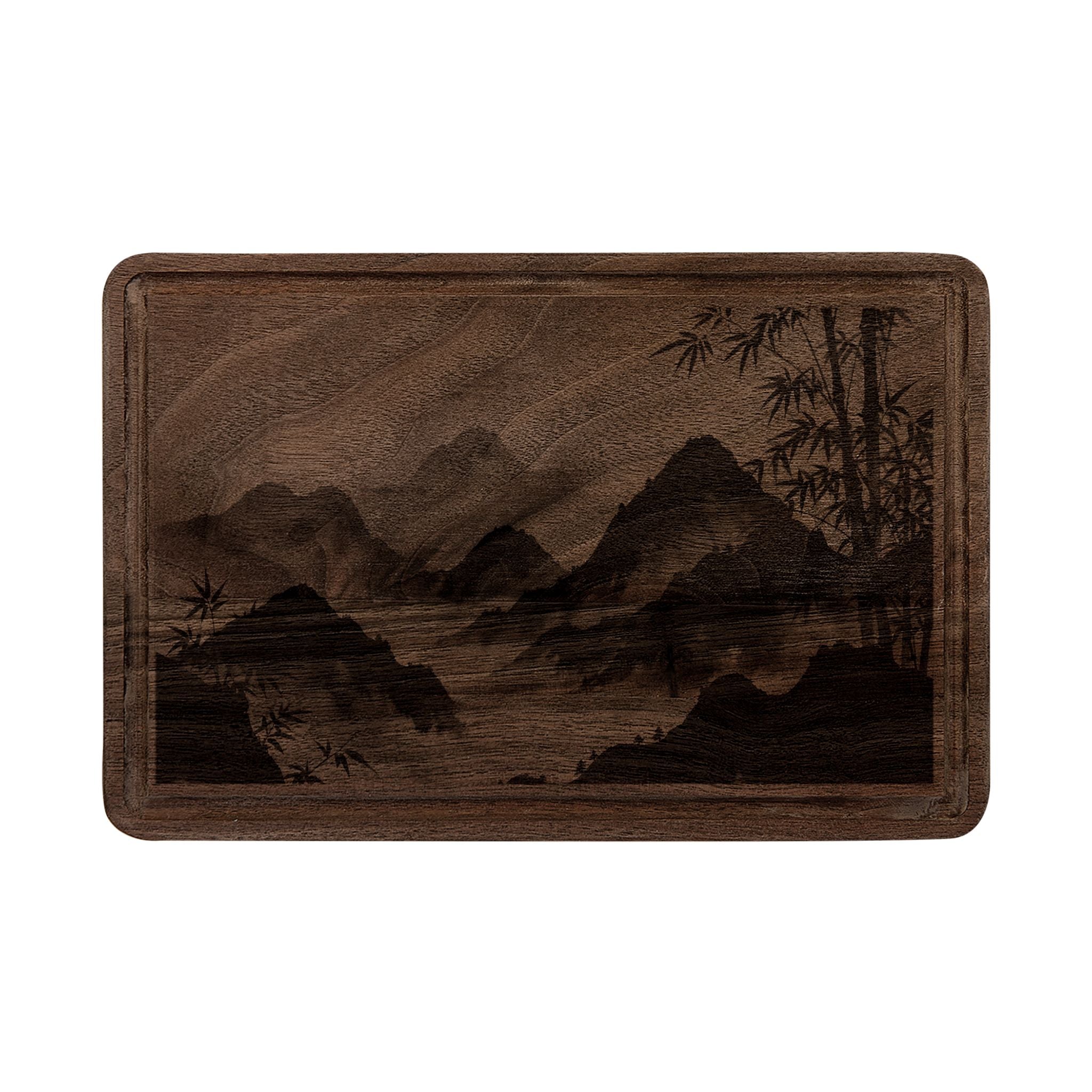 Zen Bamboo Mountains Wooden Cutting Board — Engraved Maple or Walnut