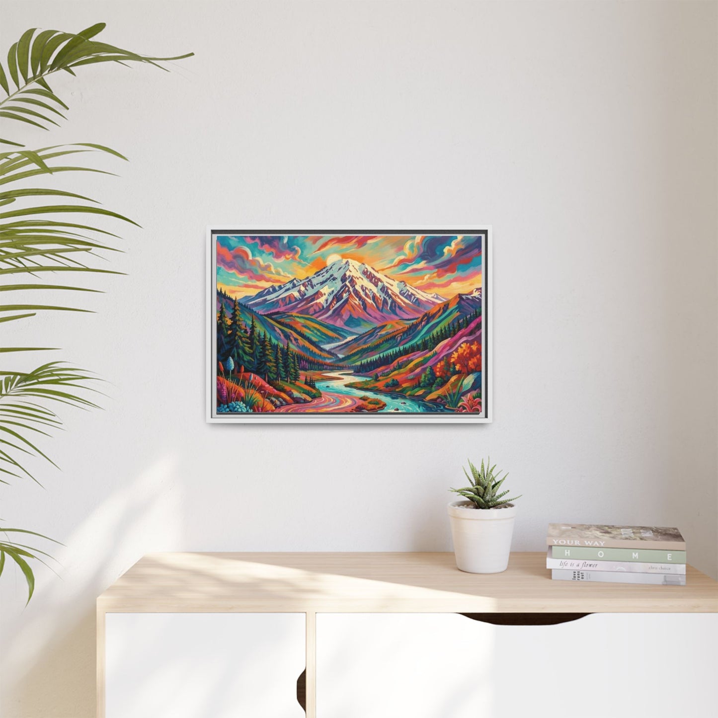 Colorful Abstract Mountain Scape Matte Canvas Framed Print