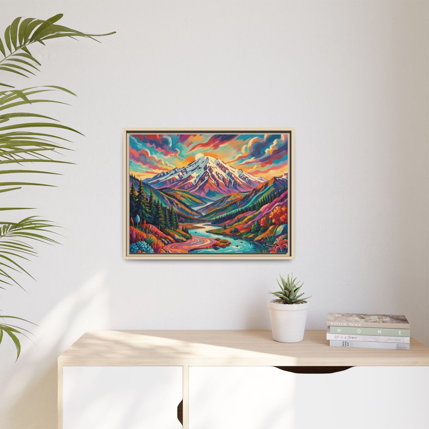 Colorful Abstract Mountain Scape Matte Canvas Framed Print