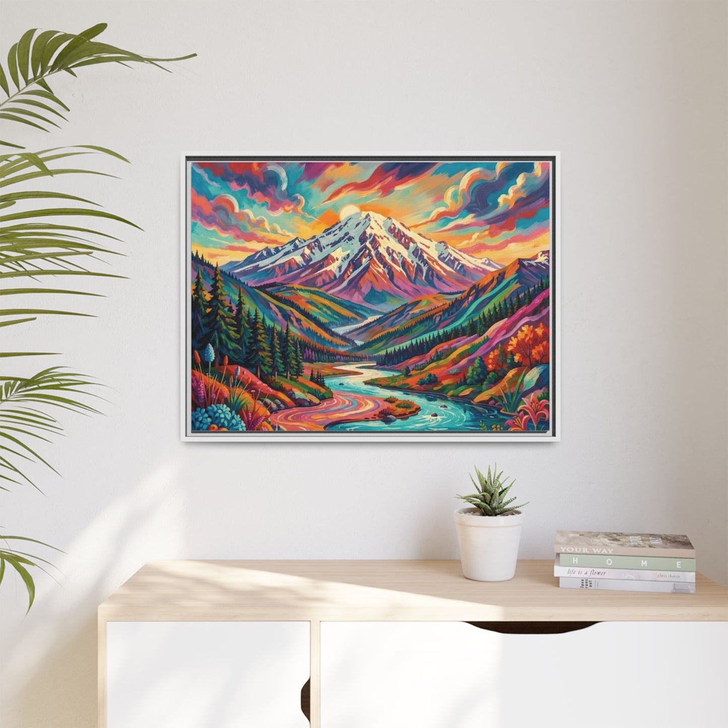 Colorful Abstract Mountain Scape Matte Canvas Framed Print