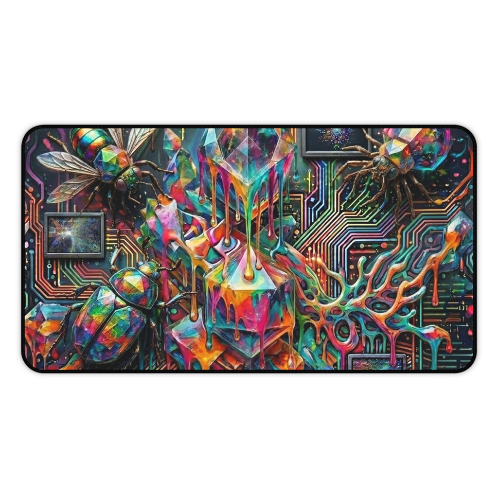 Cyber Psychedelic "Computer Bug" Desk Mat — Crystals, Insects & Circuit Art