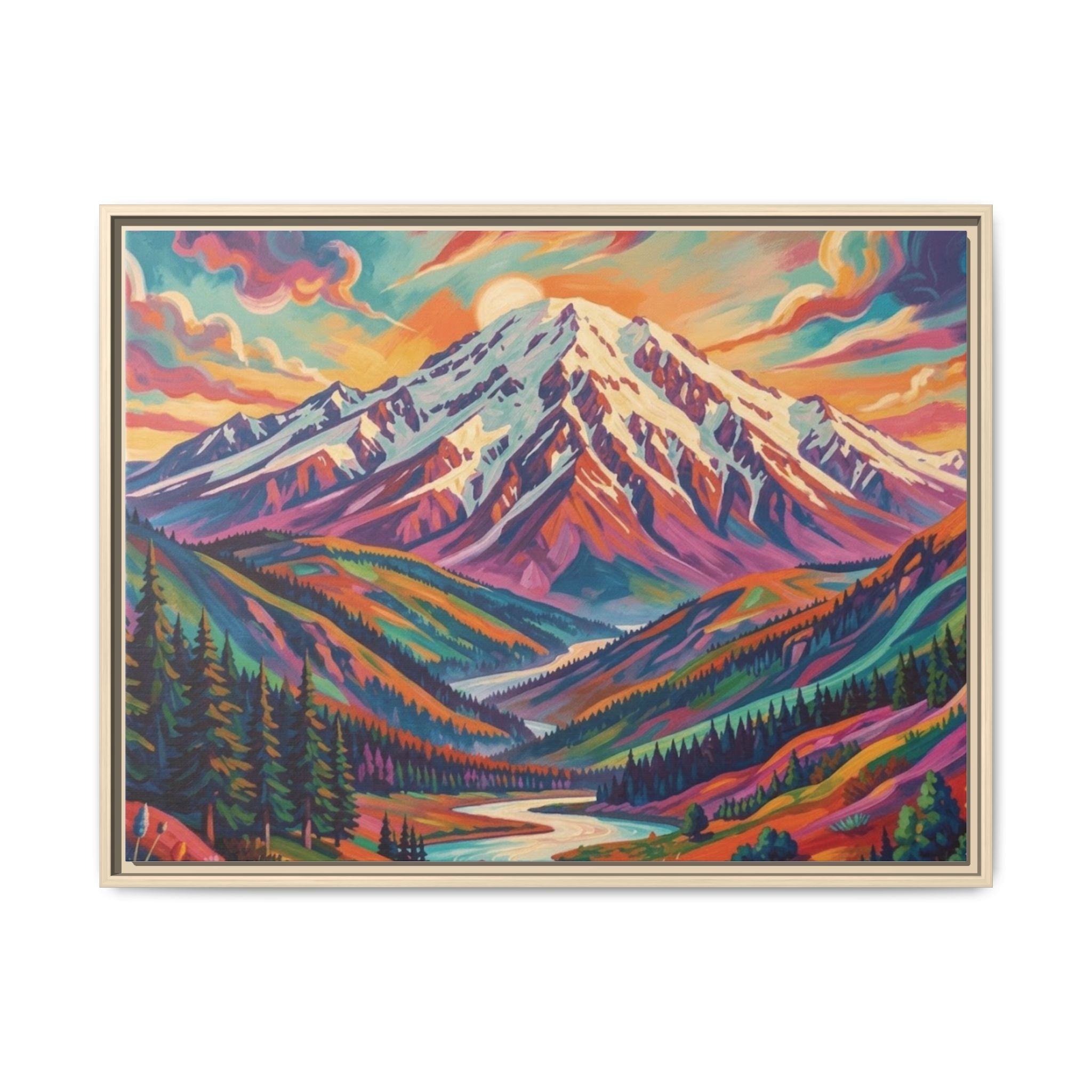 Colorful Abstract Mountain Scape Matte Canvas Framed Print
