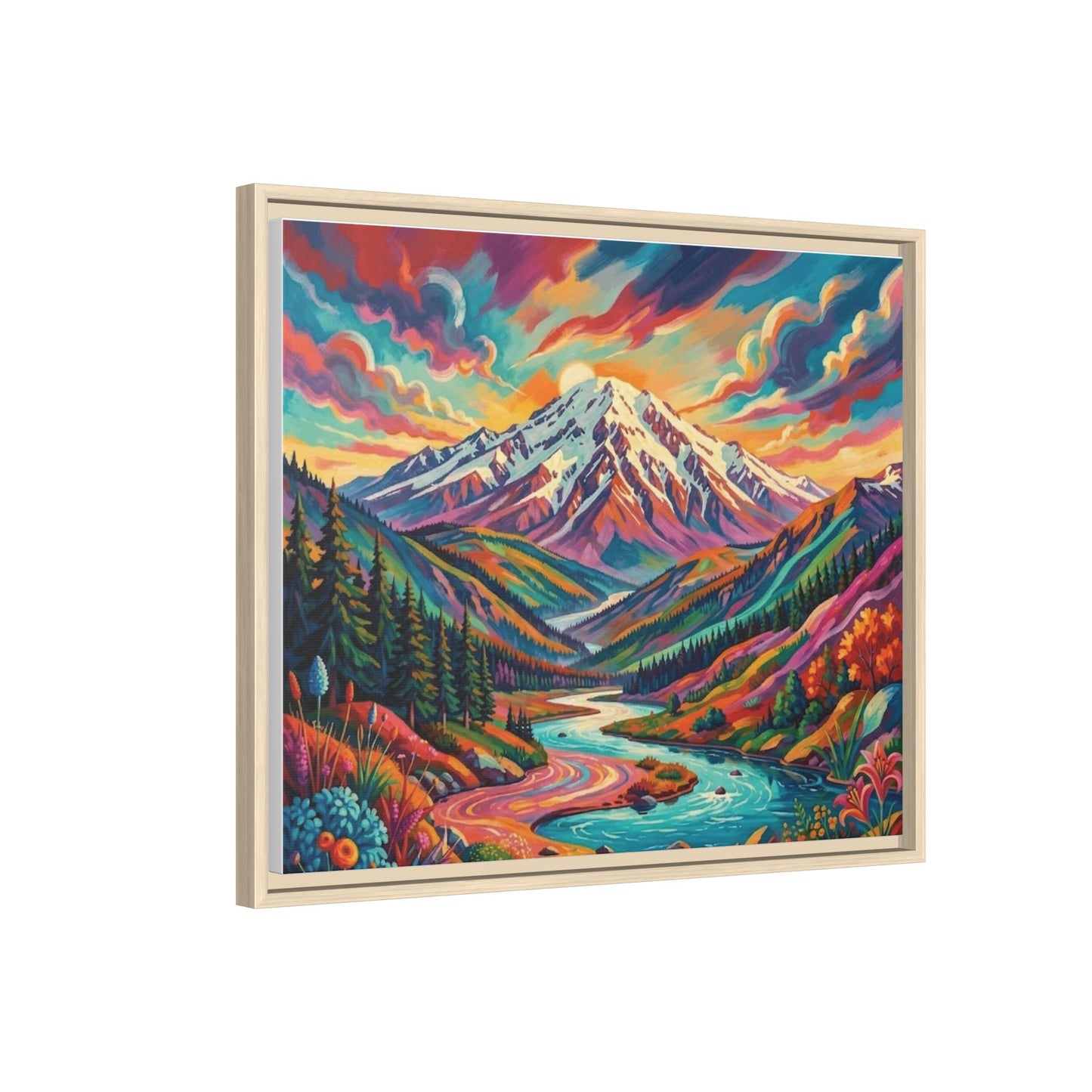 Colorful Abstract Mountain Scape Matte Canvas Framed Print