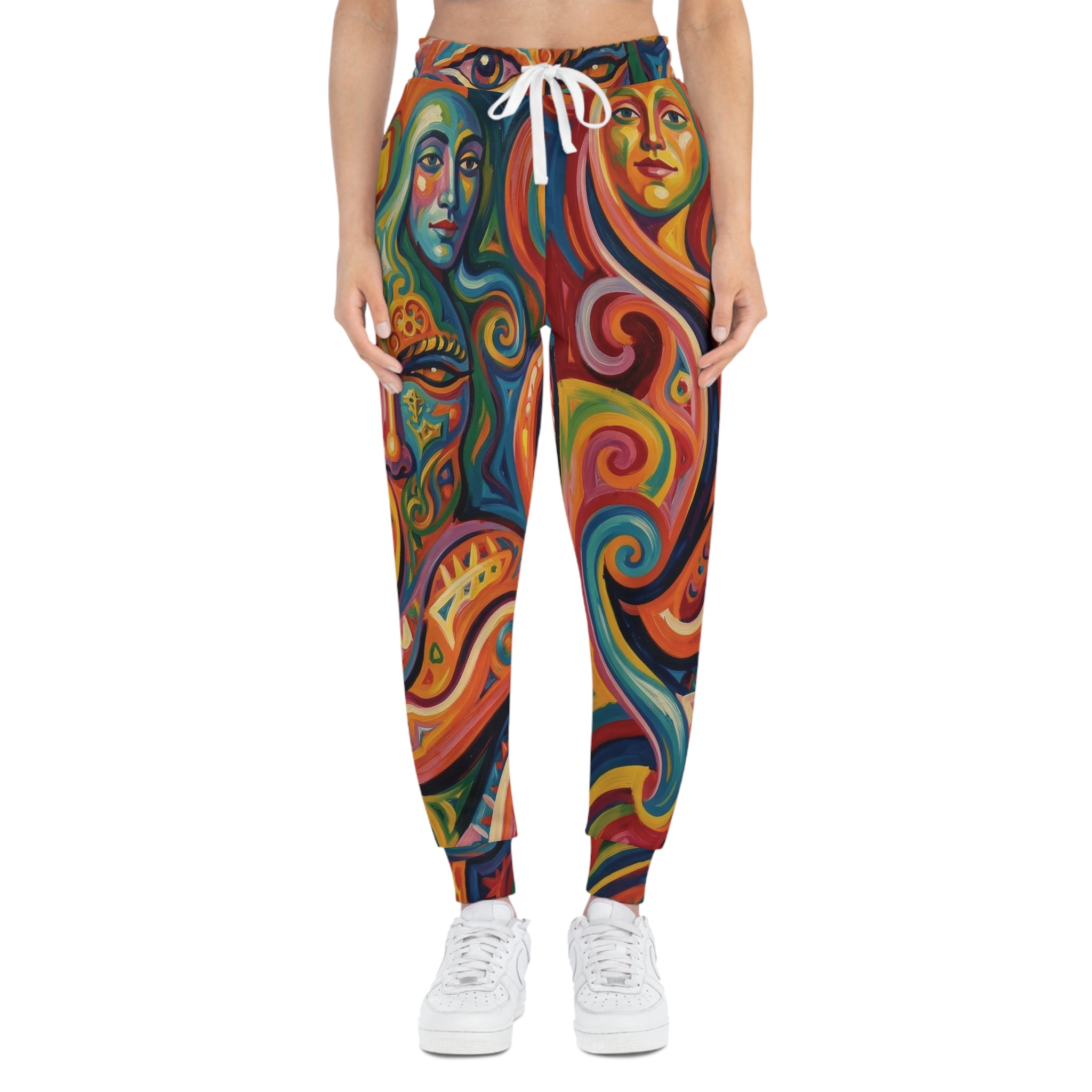 Raphael Three Graces Athletic Joggers — Colorful Modern Swirl, Cozy Stretchy All-Over Print