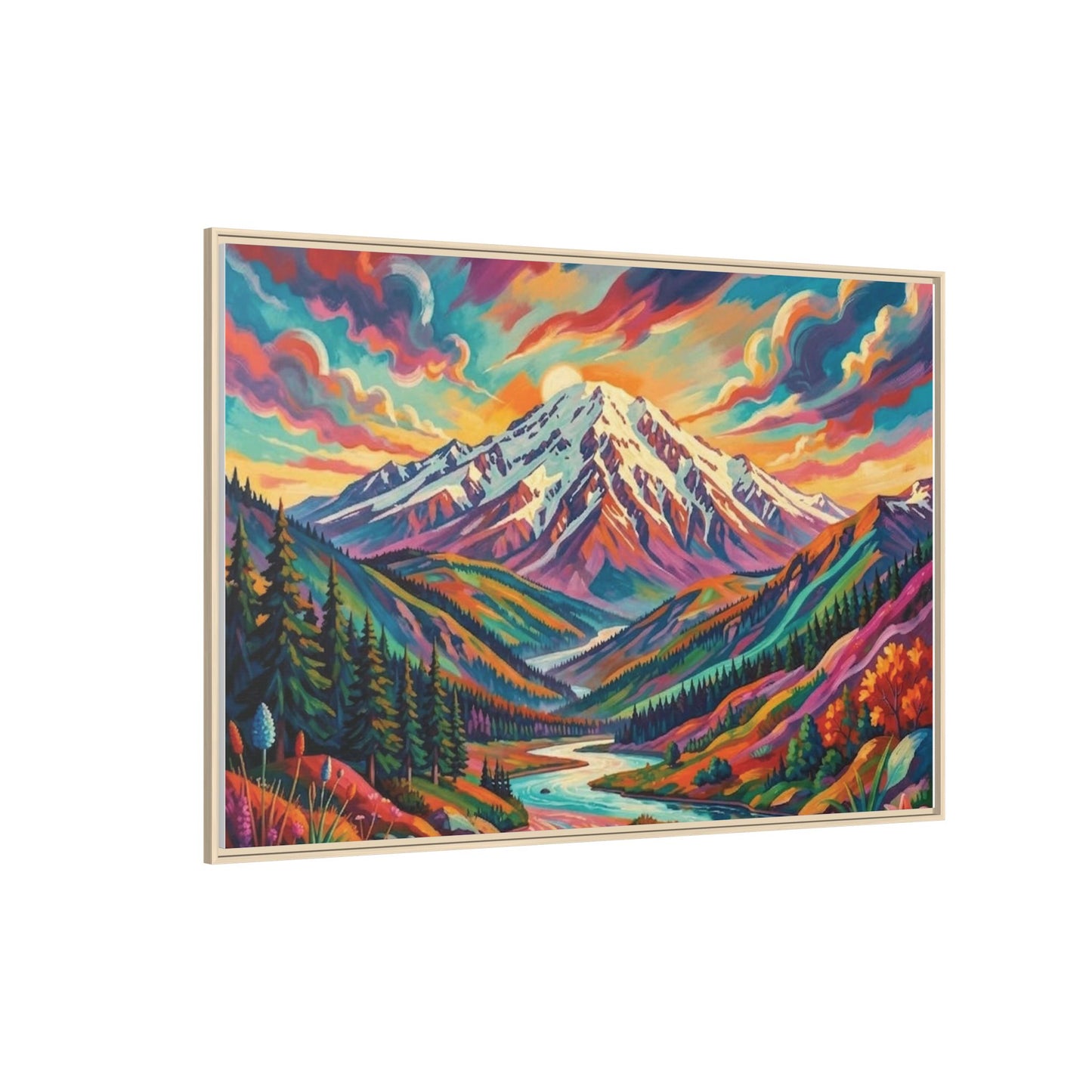 Colorful Abstract Mountain Scape Matte Canvas Framed Print