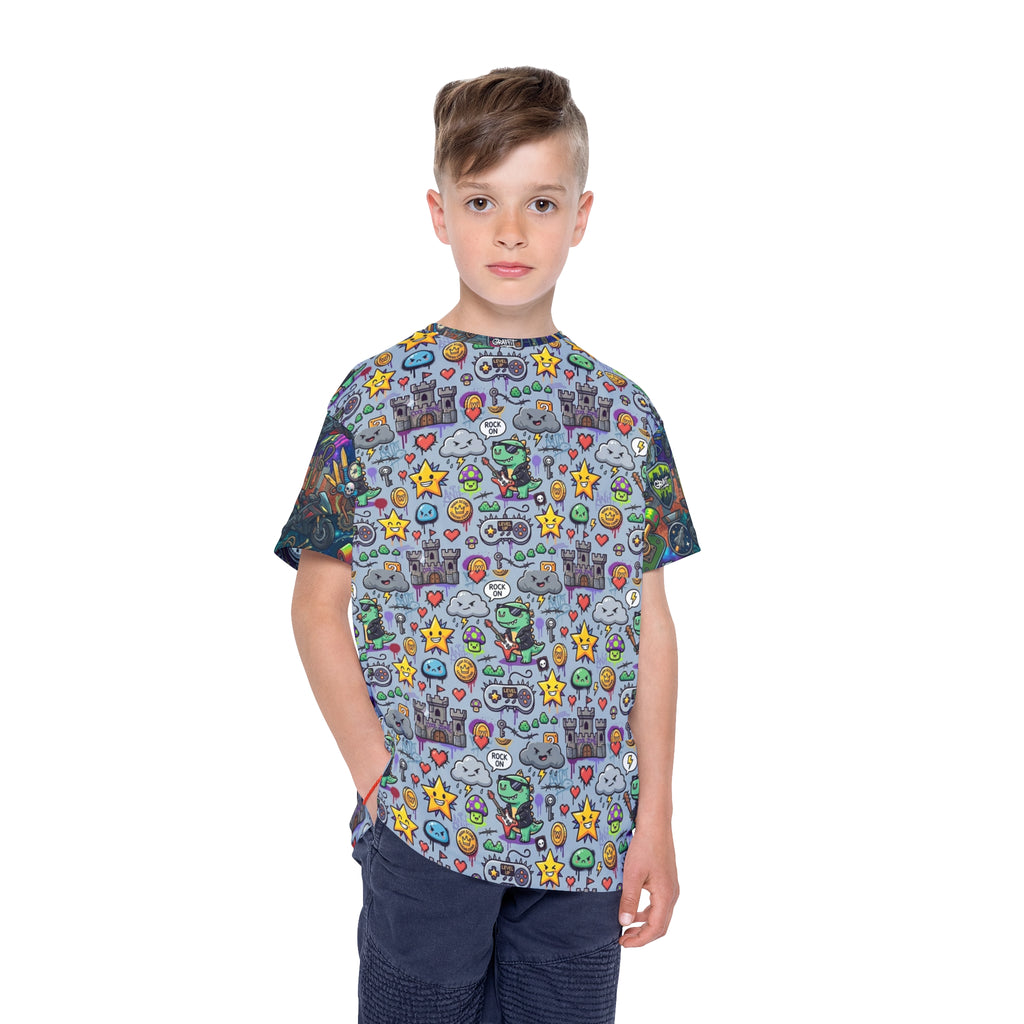 Kids Sports Jersey — Video Game Icons & Coins Graphic