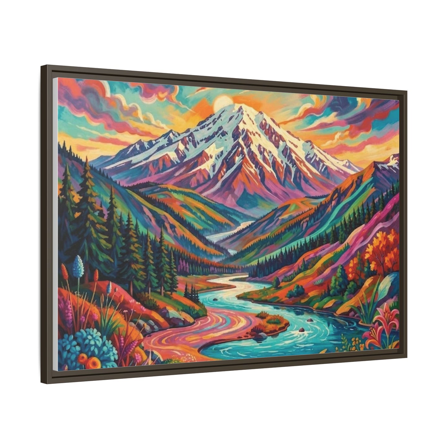 Colorful Abstract Mountain Scape Matte Canvas Framed Print