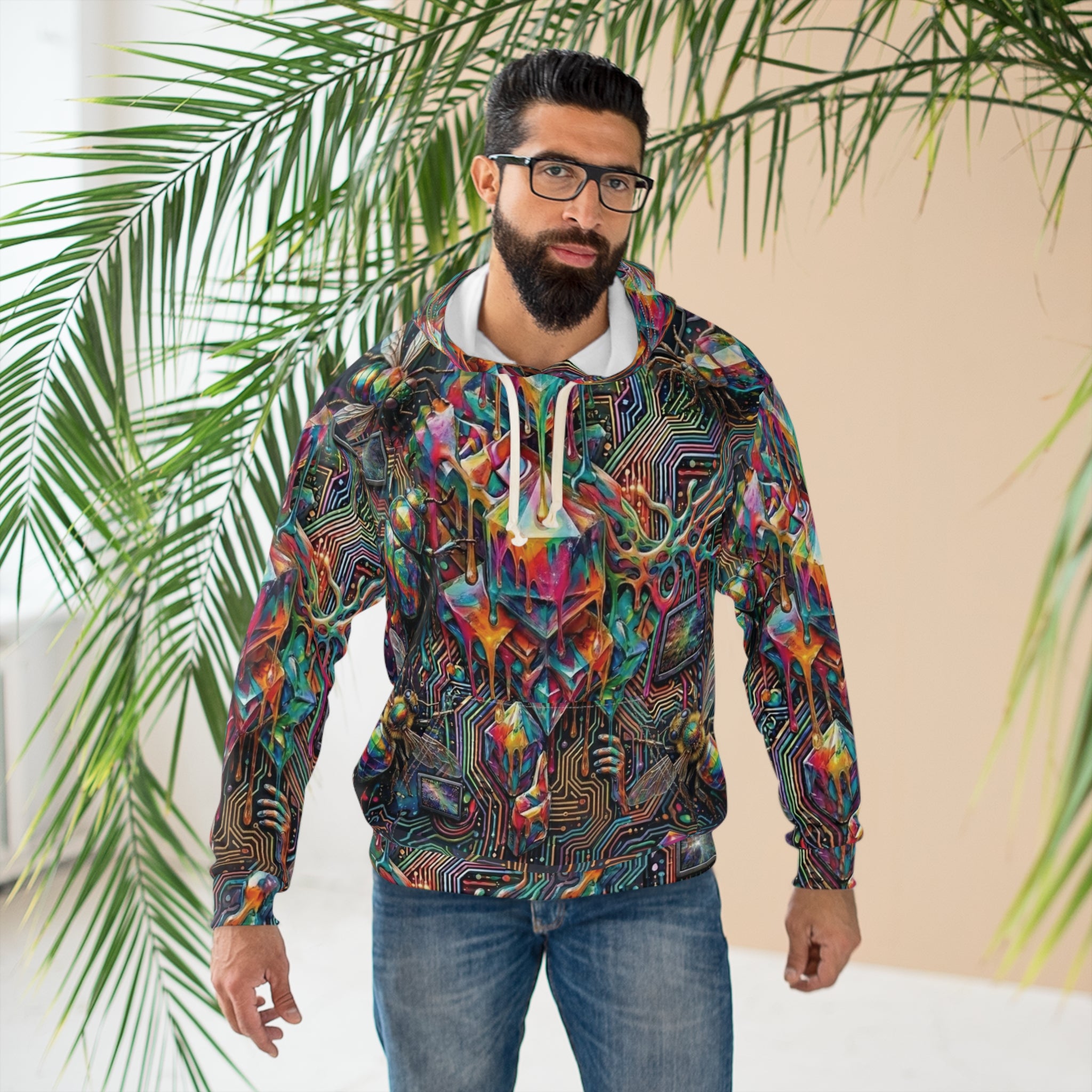 Cyber-Psychedelic Maximalist Pullover Hoodie