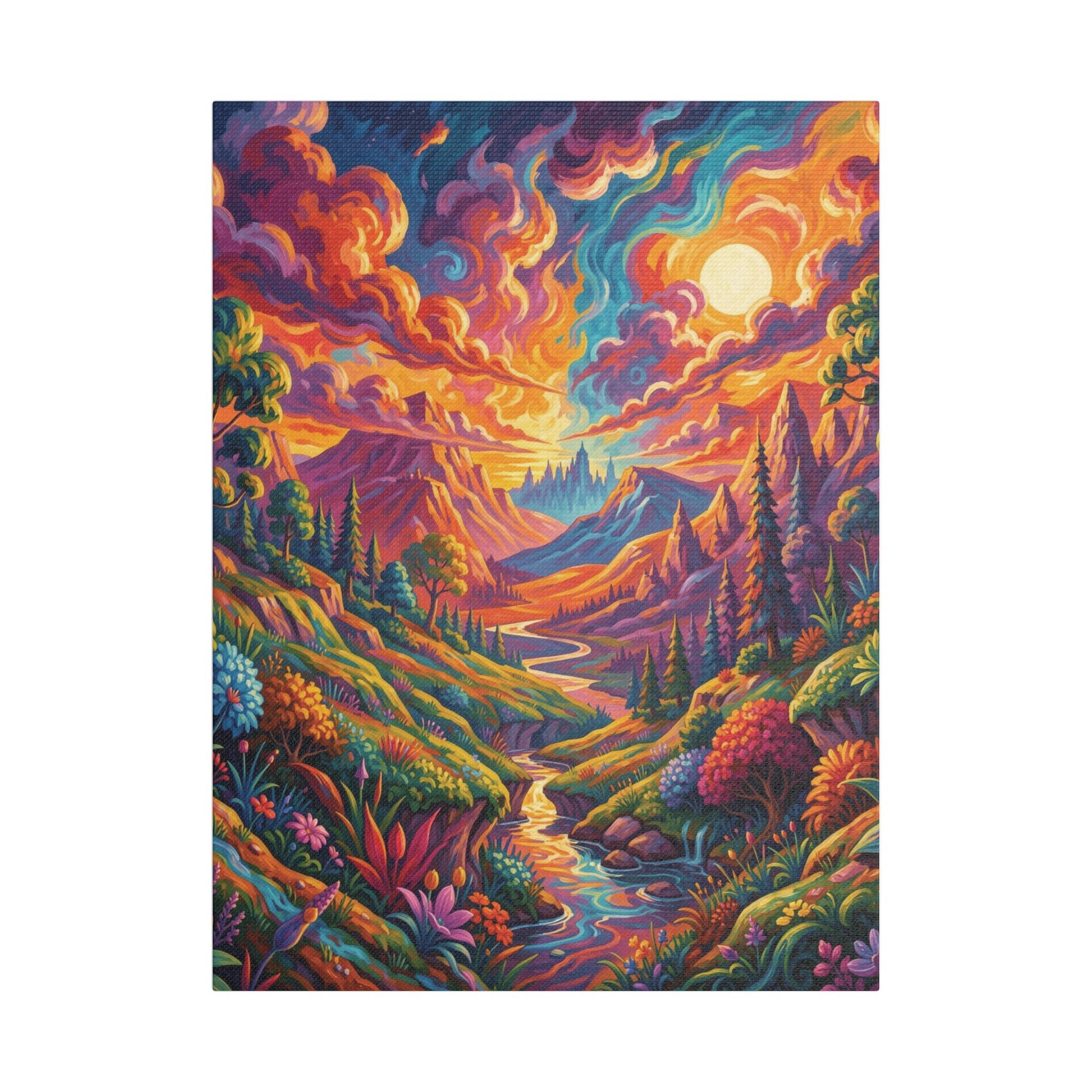 Surreal Abstract Colorful Landscape Satin Canvas (Stretched)