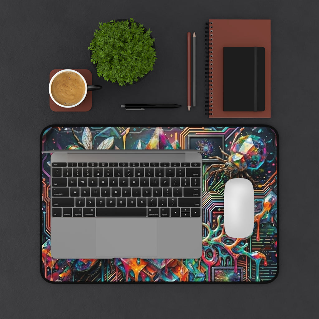 Cyber Psychedelic "Computer Bug" Desk Mat — Crystals, Insects & Circuit Art