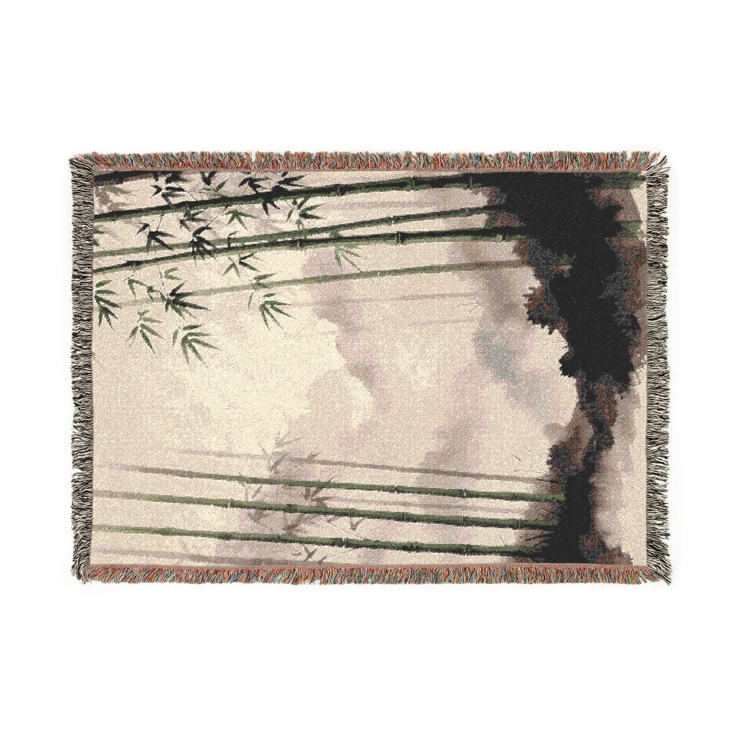 Bamboo Forest Woven Blanket | Nature Landscape Throw, Neutral Green