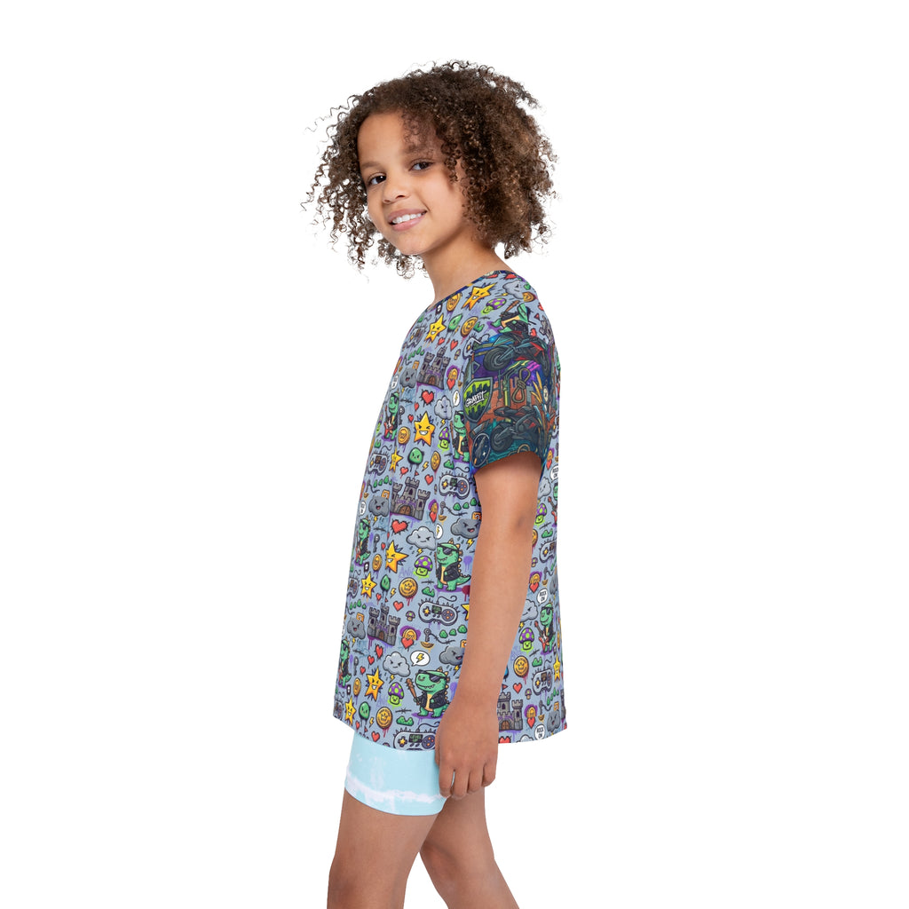 Kids Sports Jersey — Video Game Icons & Coins Graphic
