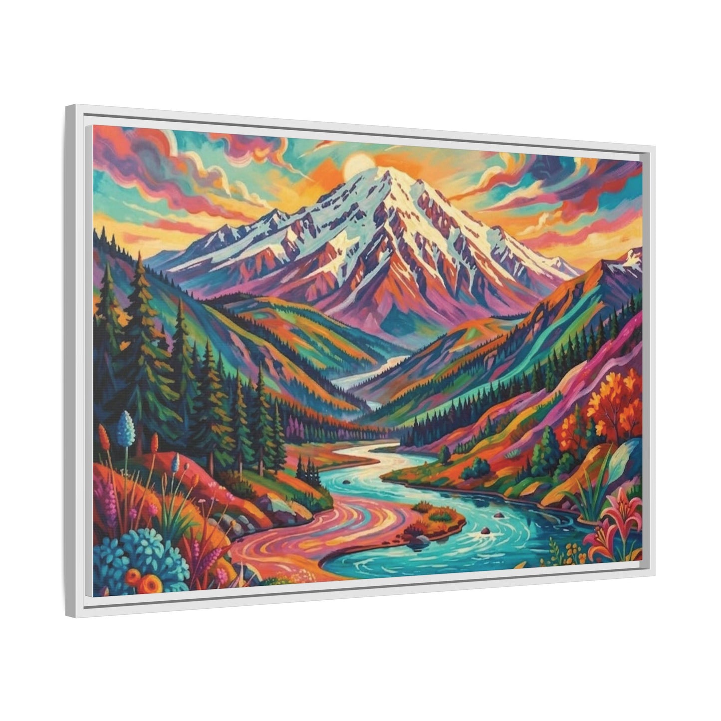 Colorful Abstract Mountain Scape Matte Canvas Framed Print