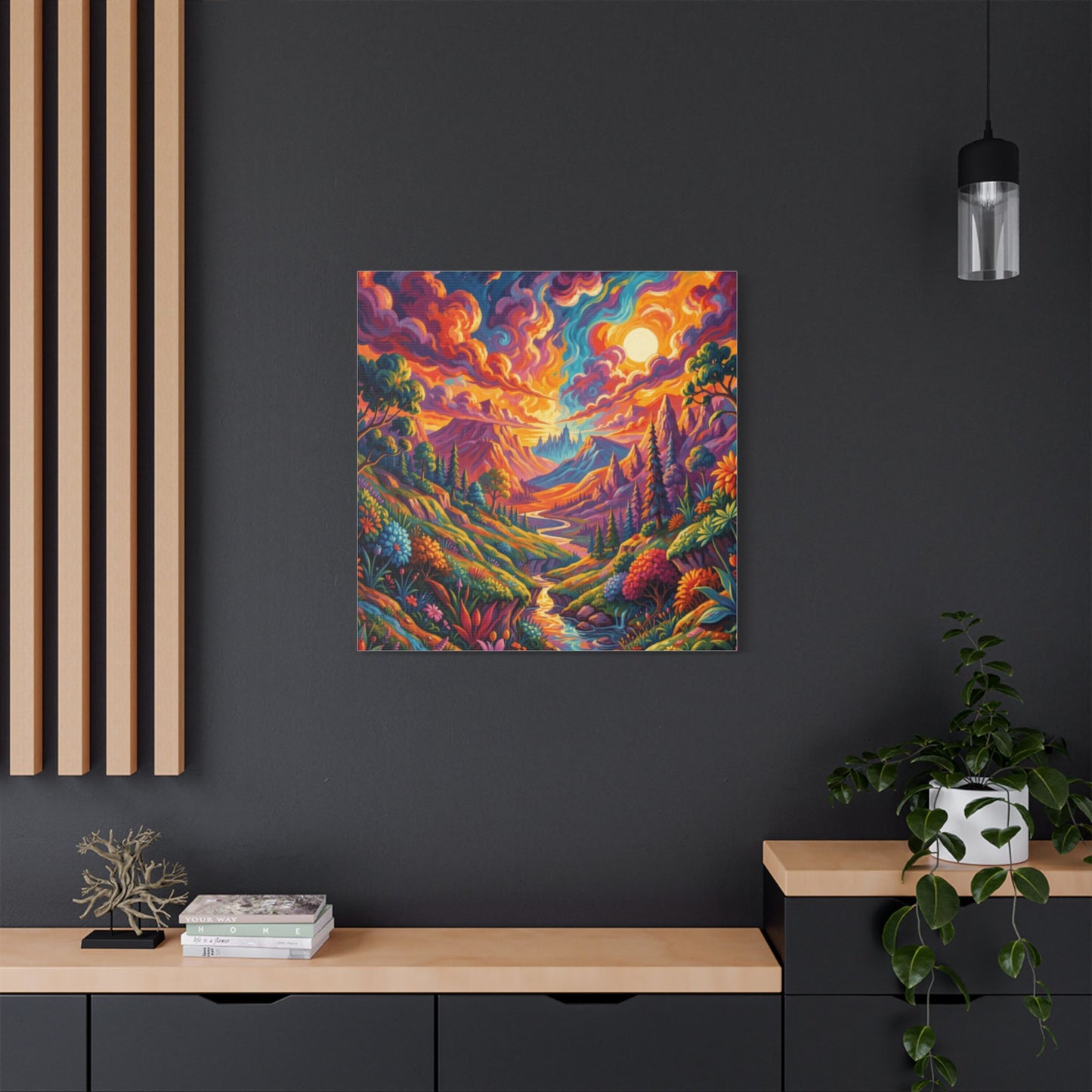 Surreal Abstract Colorful Landscape Satin Canvas (Stretched)
