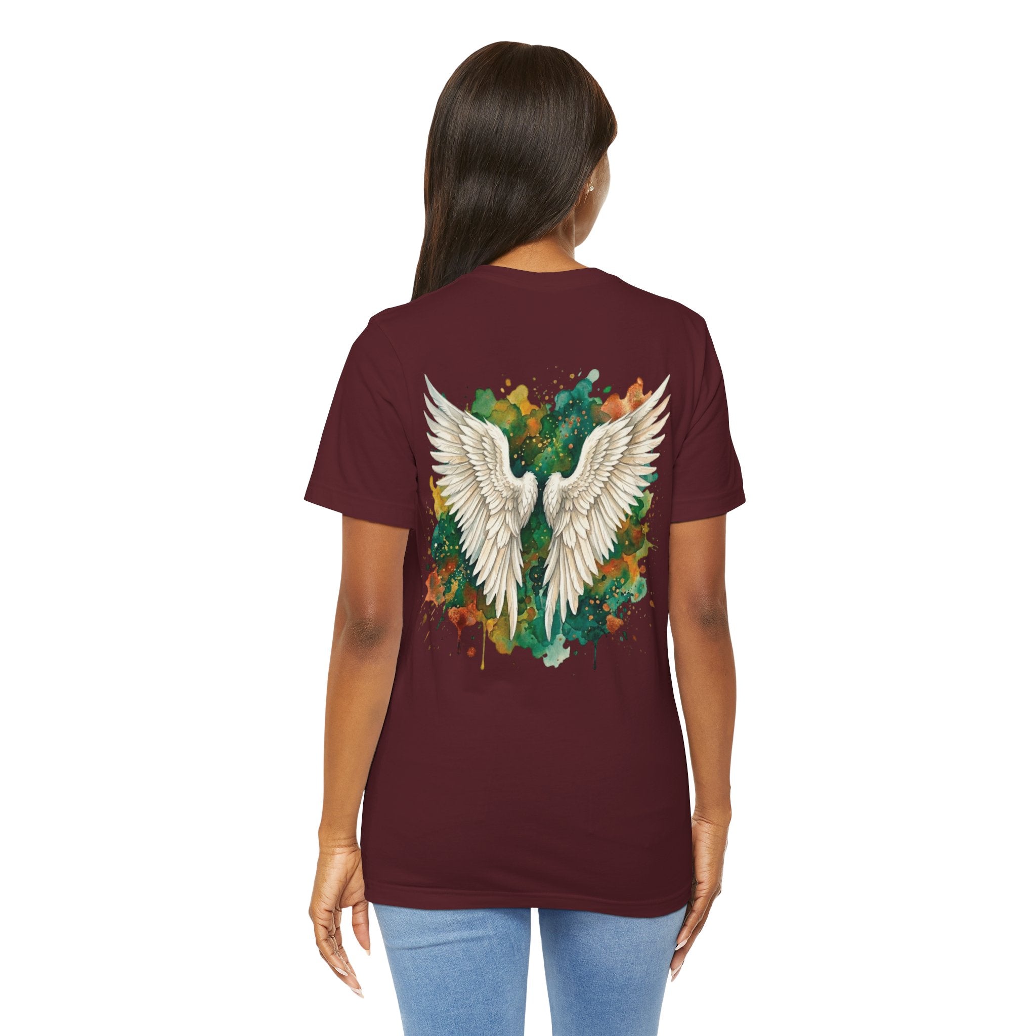 Angel Wings Watercolor Tee — Halo Front & Wing Back