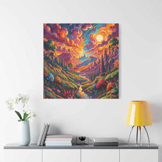 Surreal Abstract Colorful Landscape Satin Canvas (Stretched)
