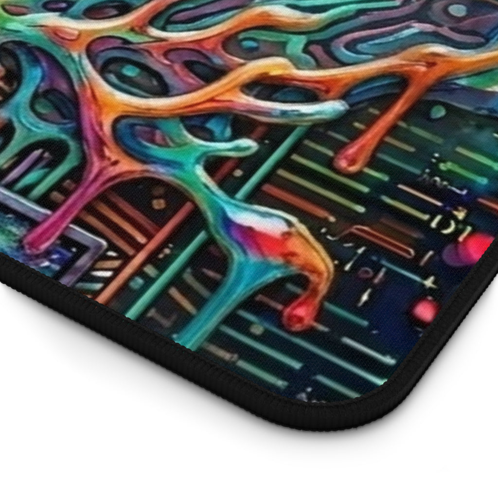 Cyber Psychedelic "Computer Bug" Desk Mat — Crystals, Insects & Circuit Art