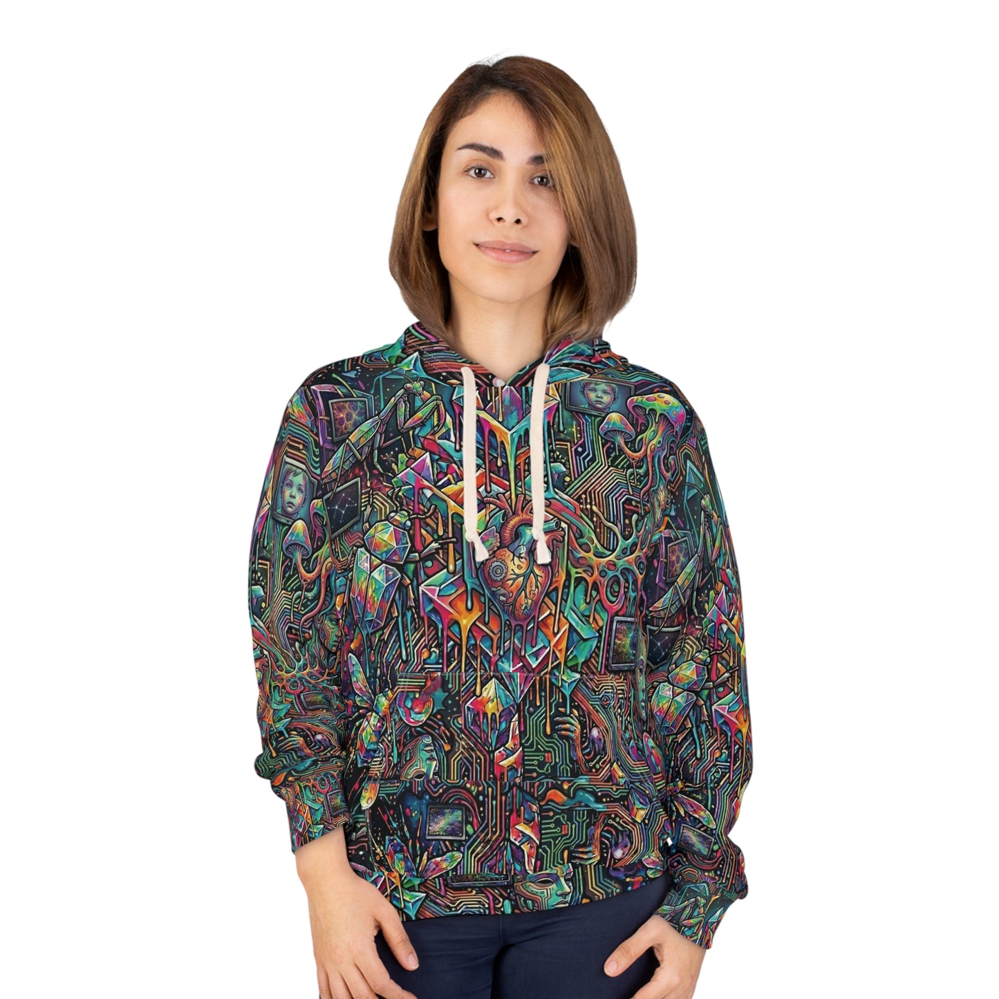 Cyber-Psychedelic Maximalist Hoodie — Colorful Contrasting Modern Art Pullover