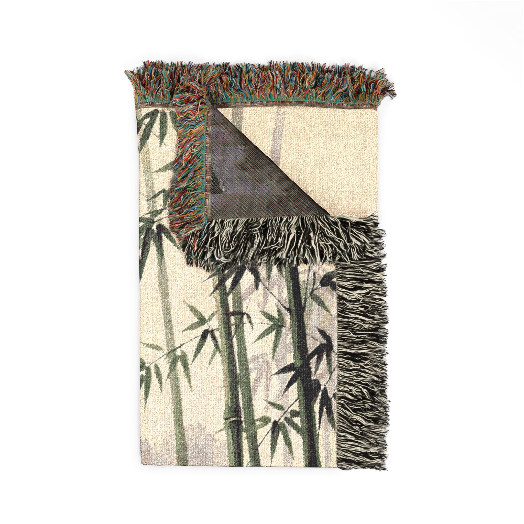Bamboo Forest Woven Blanket | Nature Landscape Throw, Neutral Green