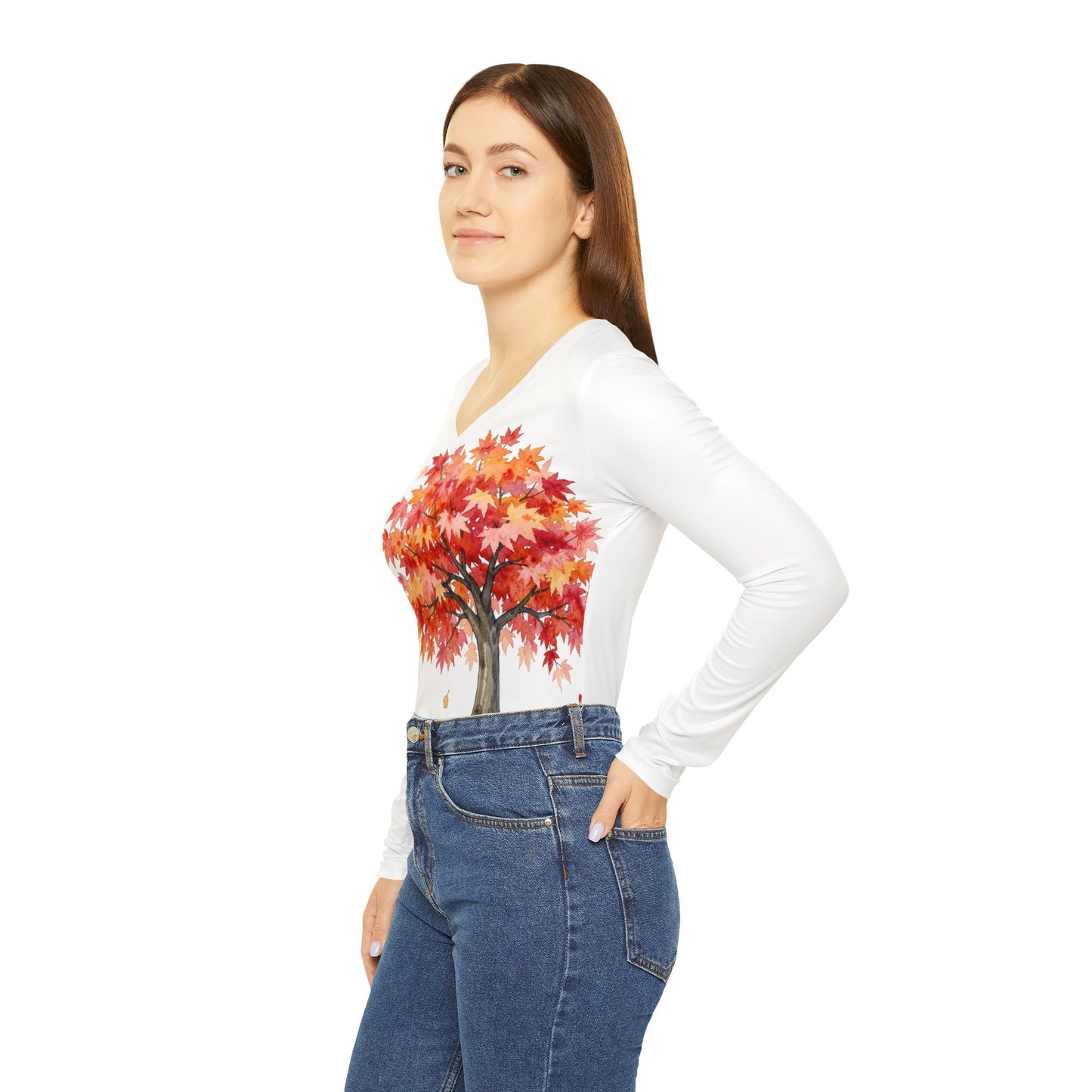 Japanese Maple Colorful Statement Women's Long Sleeve V-Neck Shirt