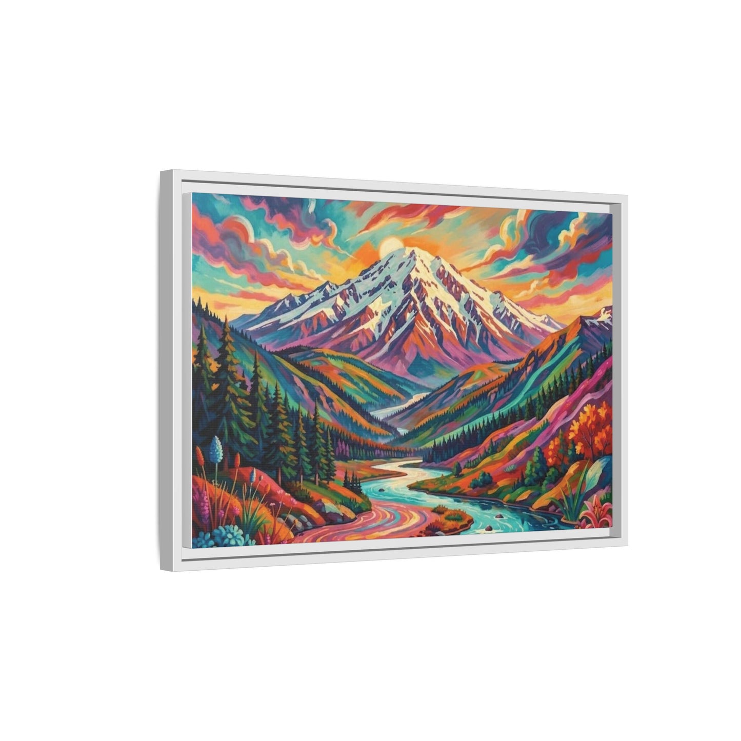Colorful Abstract Mountain Scape Matte Canvas Framed Print