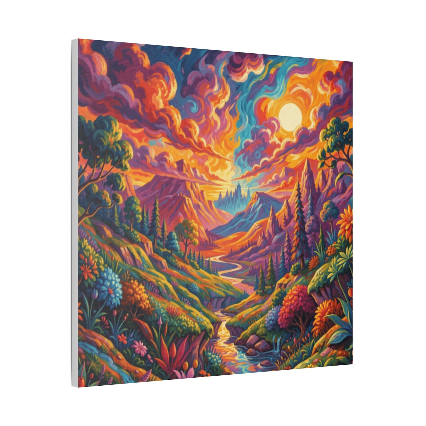 Surreal Abstract Colorful Landscape Satin Canvas (Stretched)