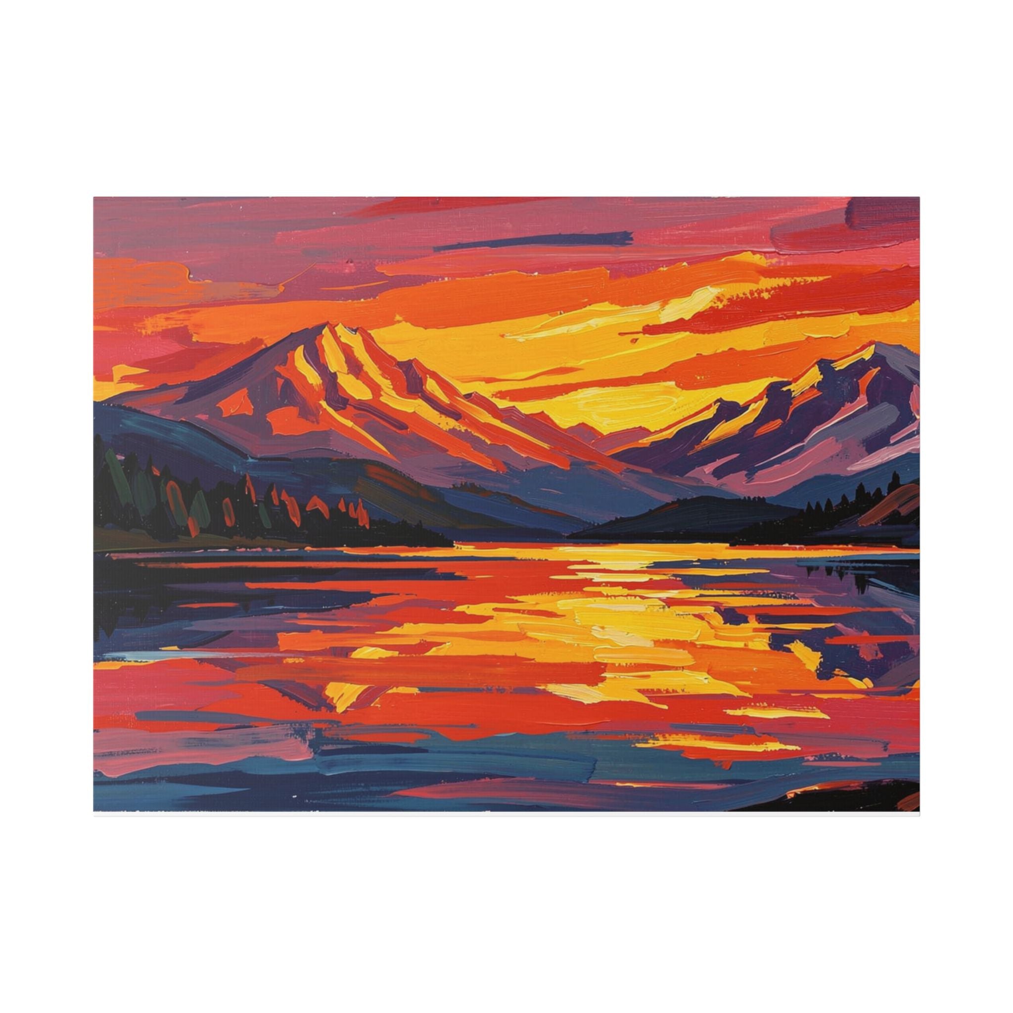 Sunset Mountain Lake Canvas Print — Vibrant Mountain Landscape Wall Art