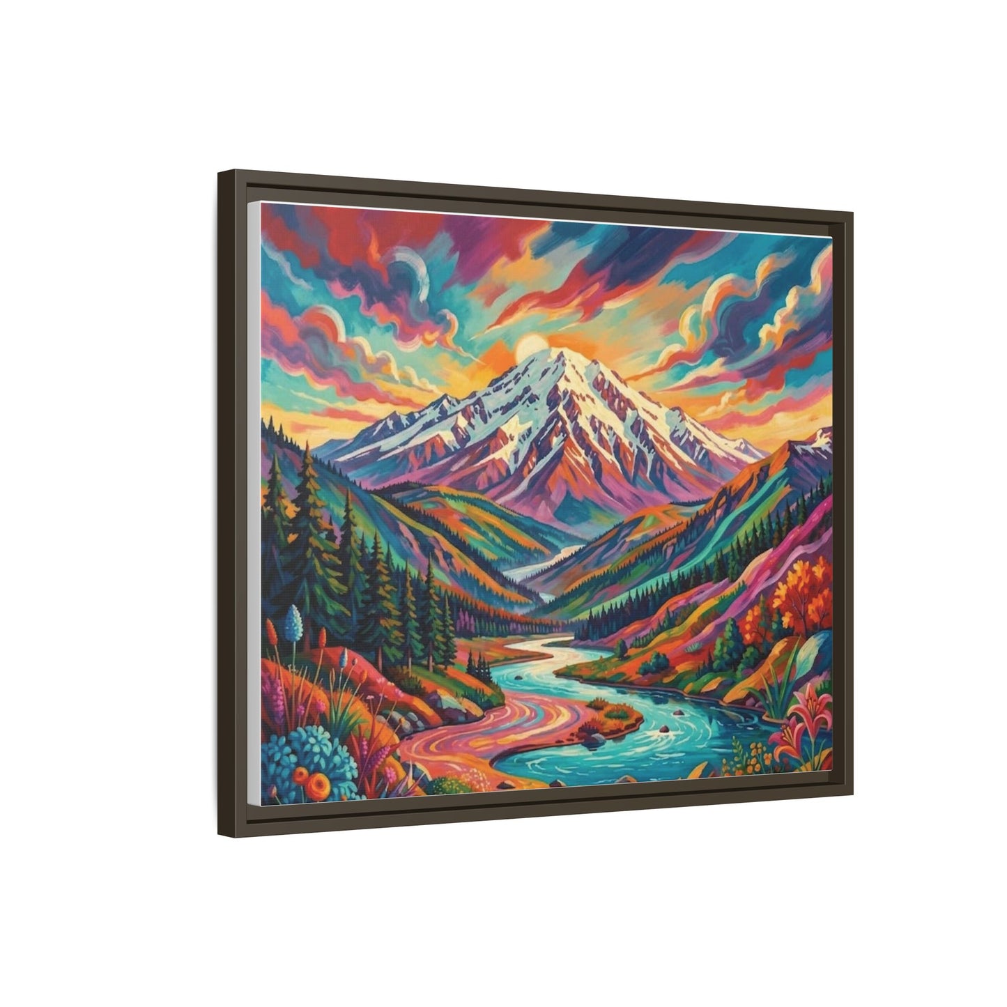 Colorful Abstract Mountain Scape Matte Canvas Framed Print