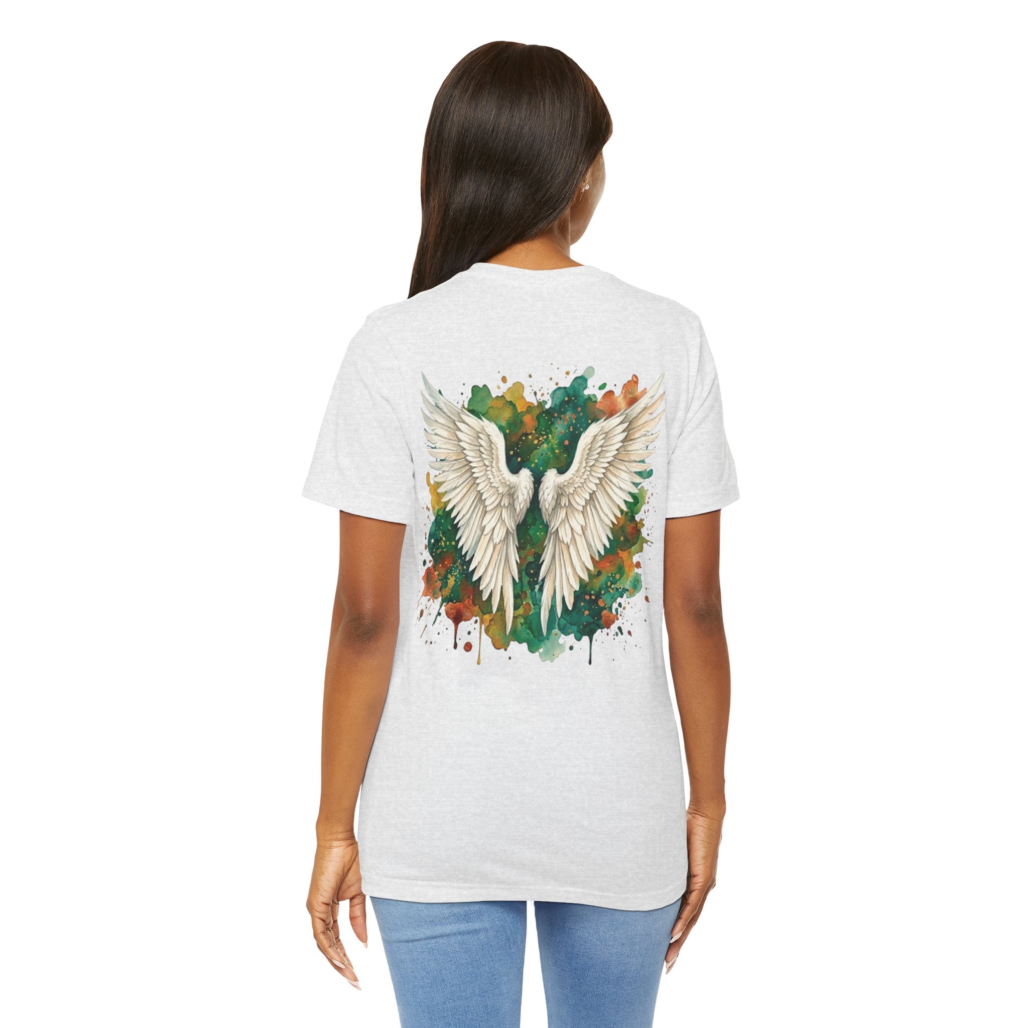 Angel Wings Watercolor Tee — Halo Front & Wing Back