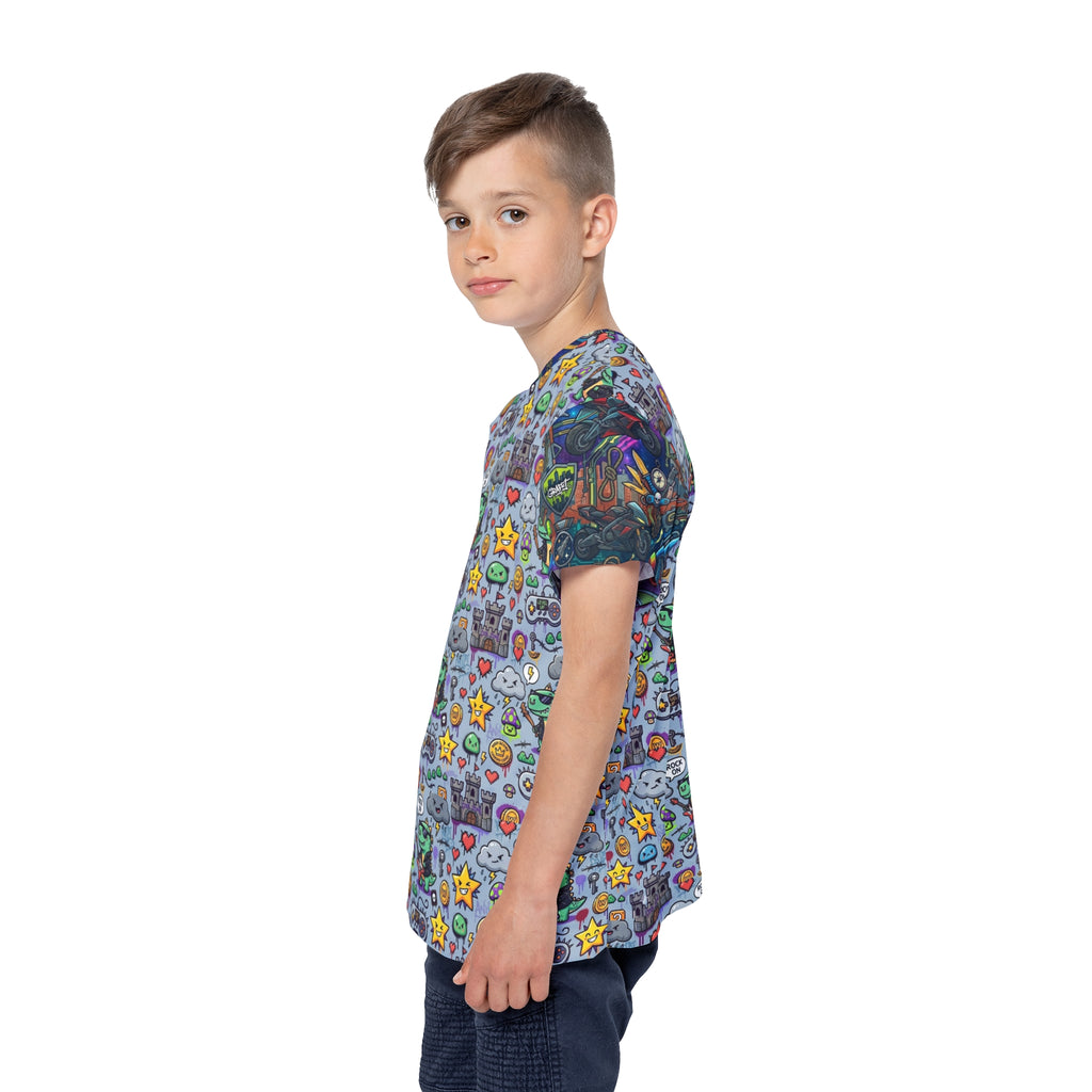 Kids Sports Jersey — Video Game Icons & Coins Graphic