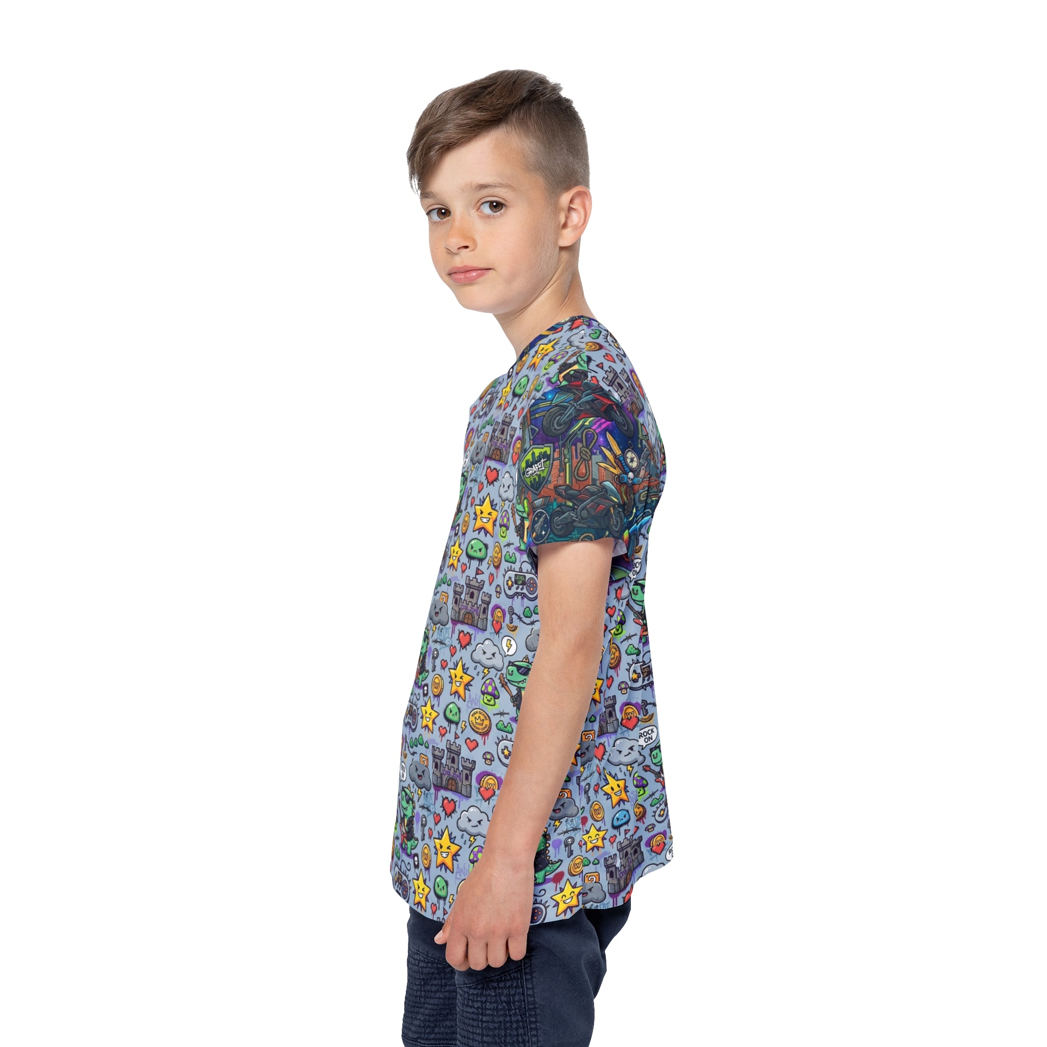 Kids Sports Jersey — Video Game Icons & Coins Graphic