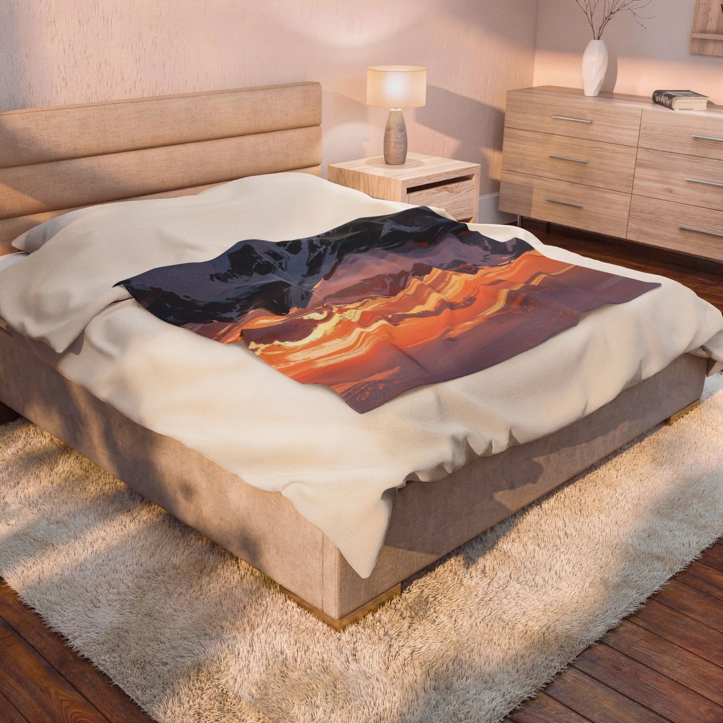Japandi Velveteen Plush Blanket — Minimalist Cozy Throw with Calming Colors