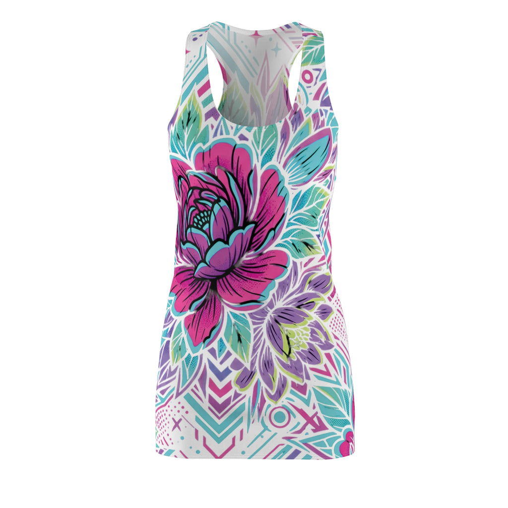 Vibrant Floral Racerback Dress — Fun Casual All-Over Print
