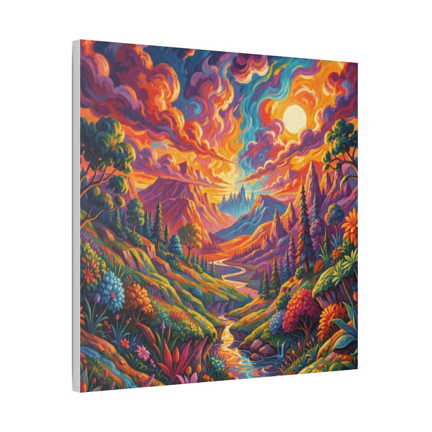 Surreal Abstract Colorful Landscape Satin Canvas (Stretched)