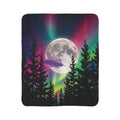 Northern Lights Fleece Sherpa Blanket – Neon Aurora Moon Forest Plush Throw