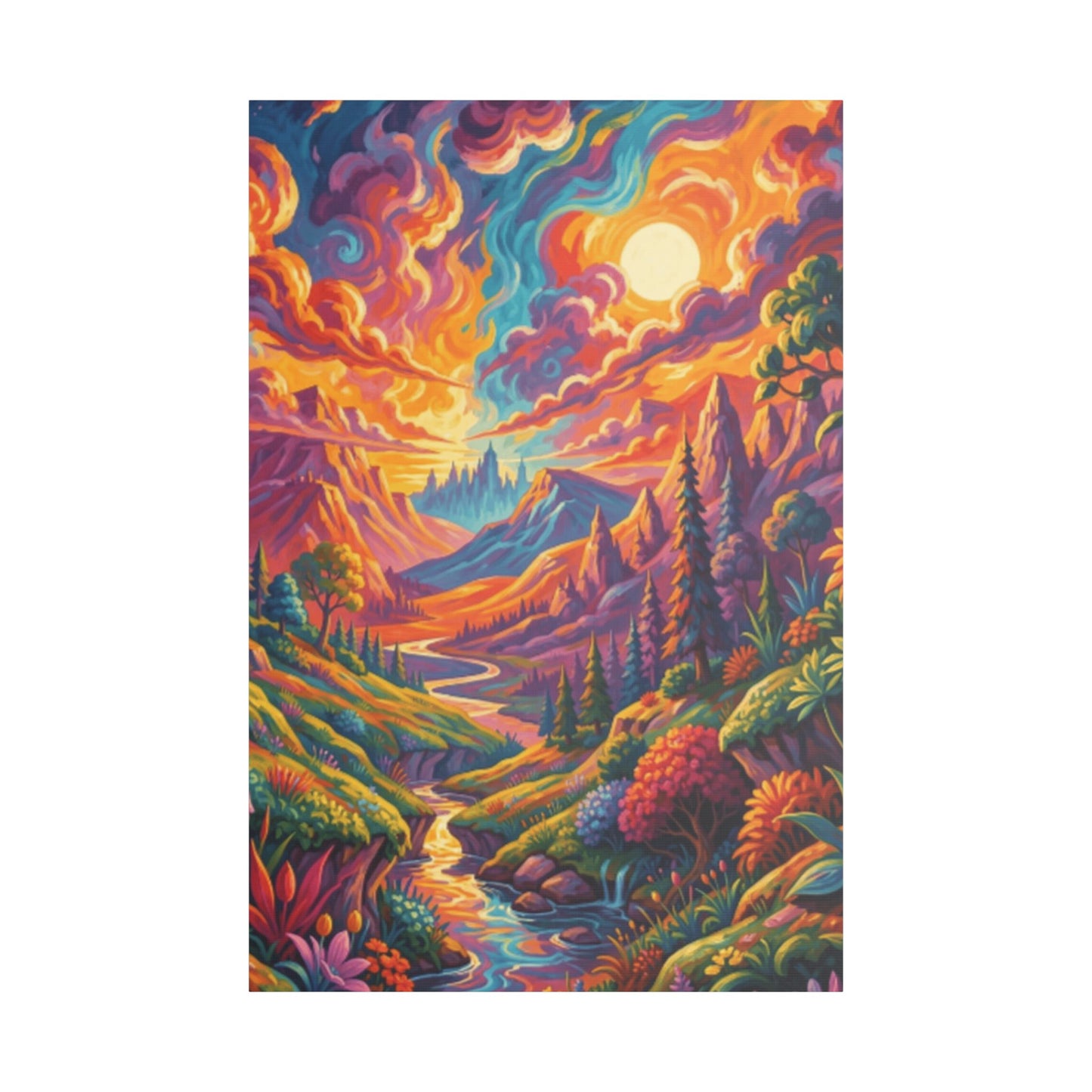 Surreal Abstract Colorful Landscape Satin Canvas (Stretched)