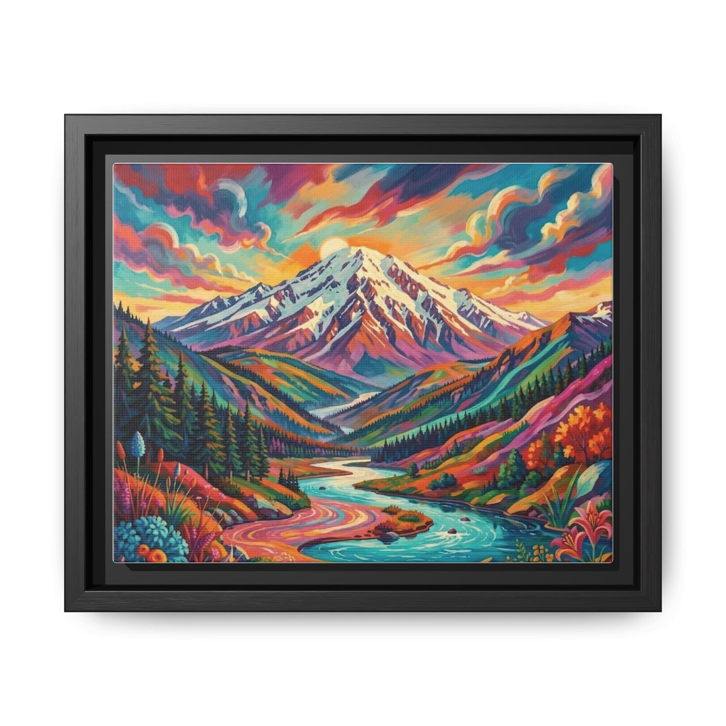 Colorful Abstract Mountain Scape Matte Canvas Framed Print