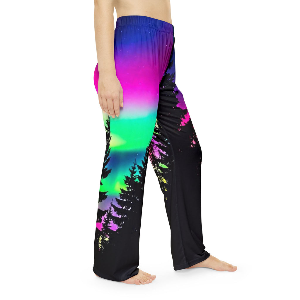 Northern Lights Women's Pajama Pants — Cozy Aurora Tree-Line PJ Bottoms