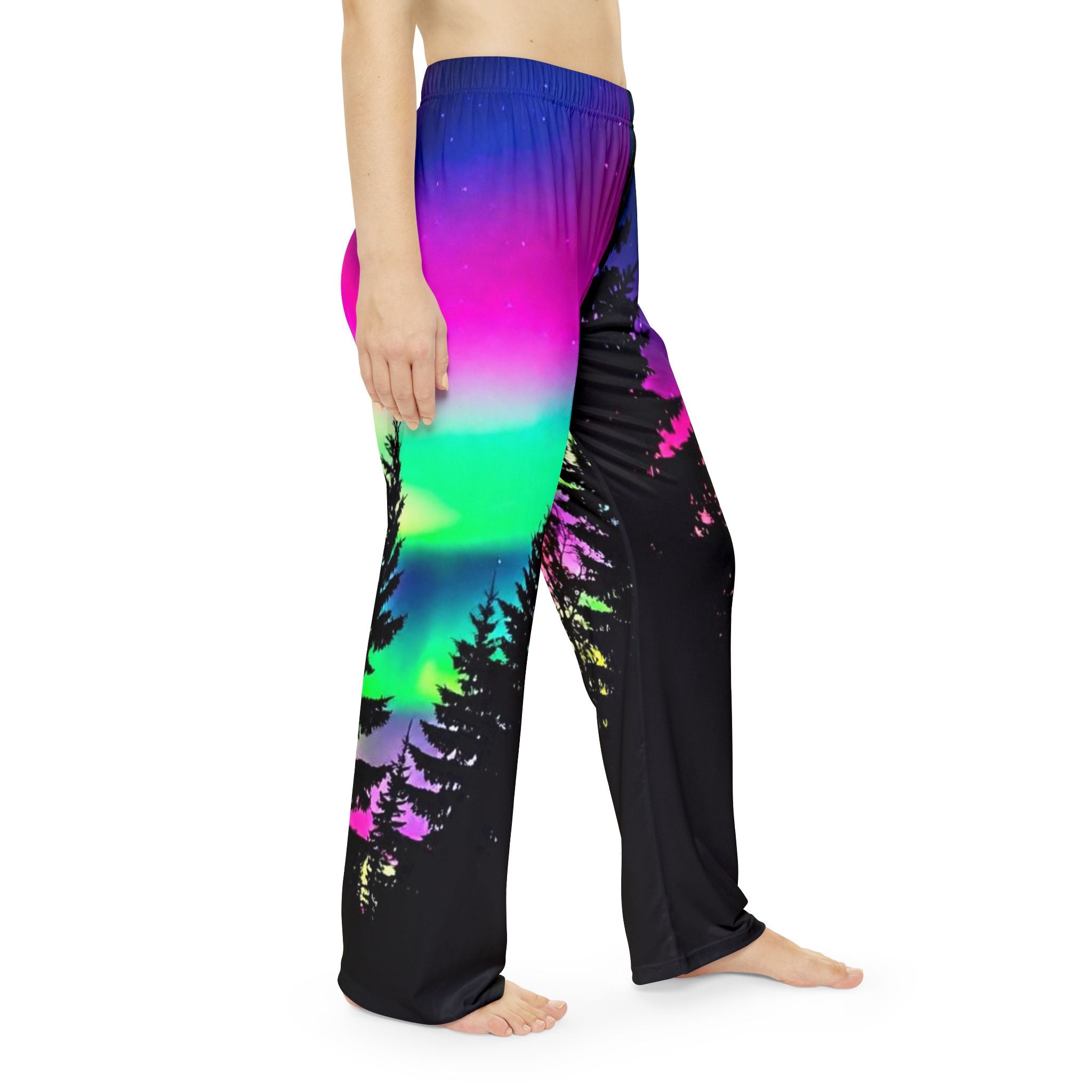 Northern Lights Women's Pajama Pants — Cozy Aurora Tree-Line PJ Bottoms