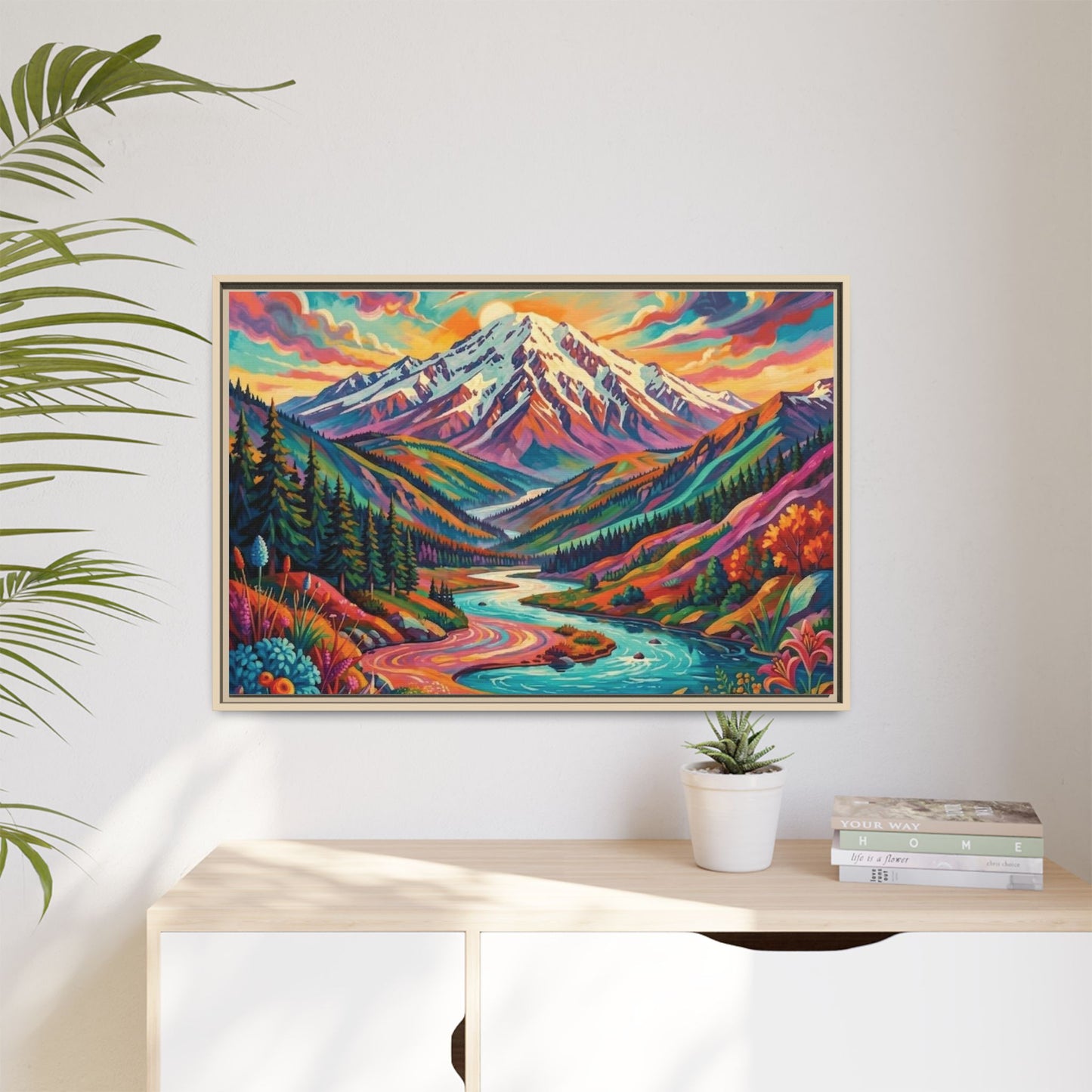Colorful Abstract Mountain Scape Matte Canvas Framed Print