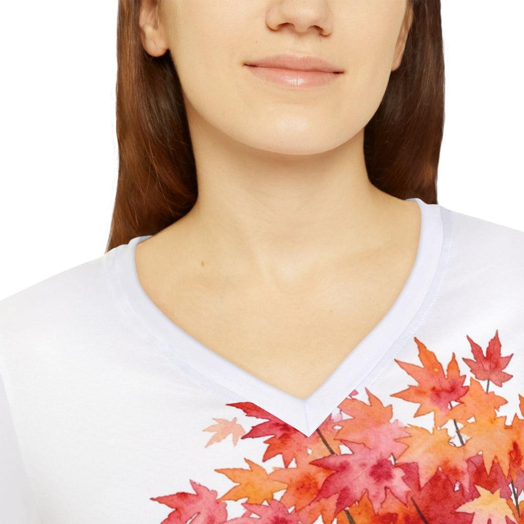 Japanese Maple Colorful Statement Women's Long Sleeve V-Neck Shirt