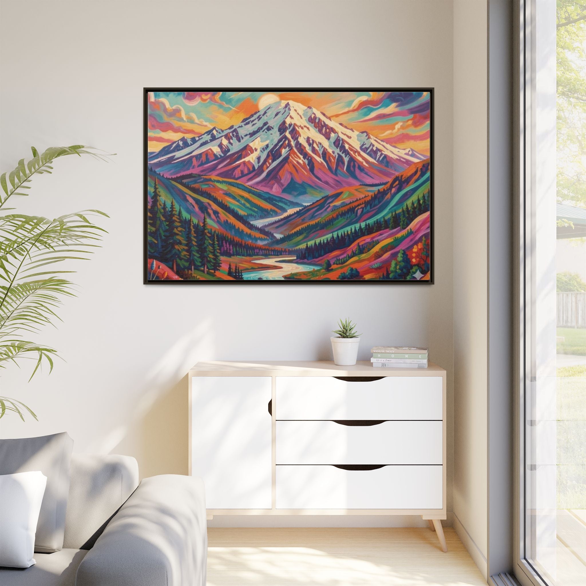 Colorful Abstract Mountain Scape Matte Canvas Framed Print
