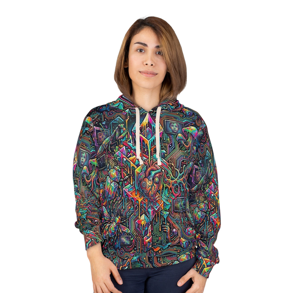 Cyber-Psychedelic Maximalist Hoodie — Colorful Contrasting Modern Art Pullover
