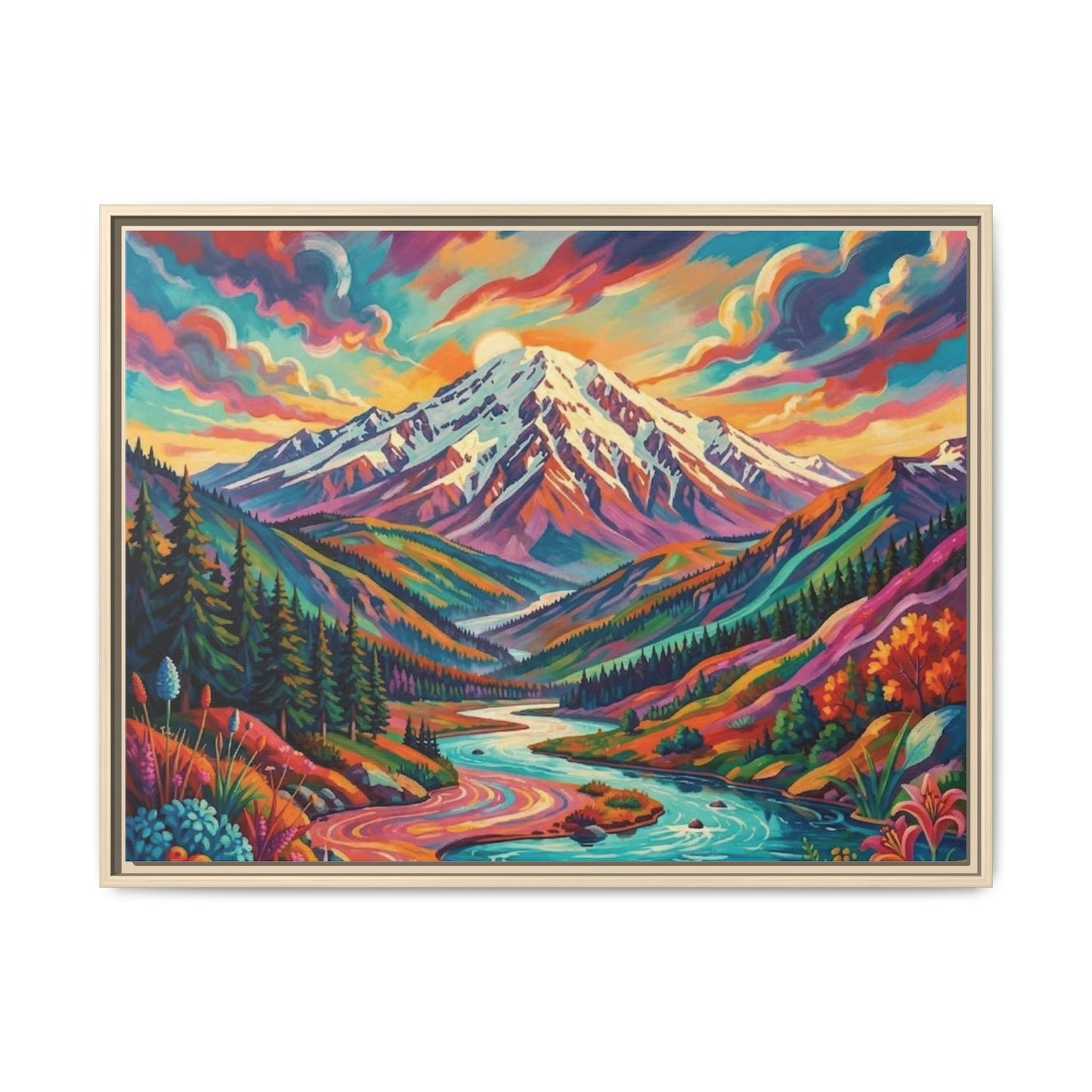 Colorful Abstract Mountain Scape Matte Canvas Framed Print